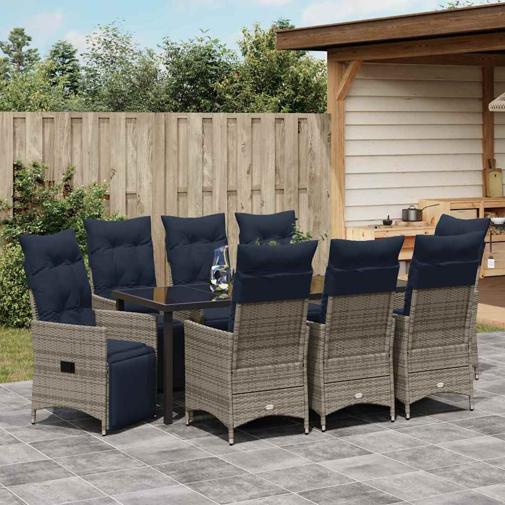 Set stola i stolica s jastukom 9 pcs Siva PE ratan