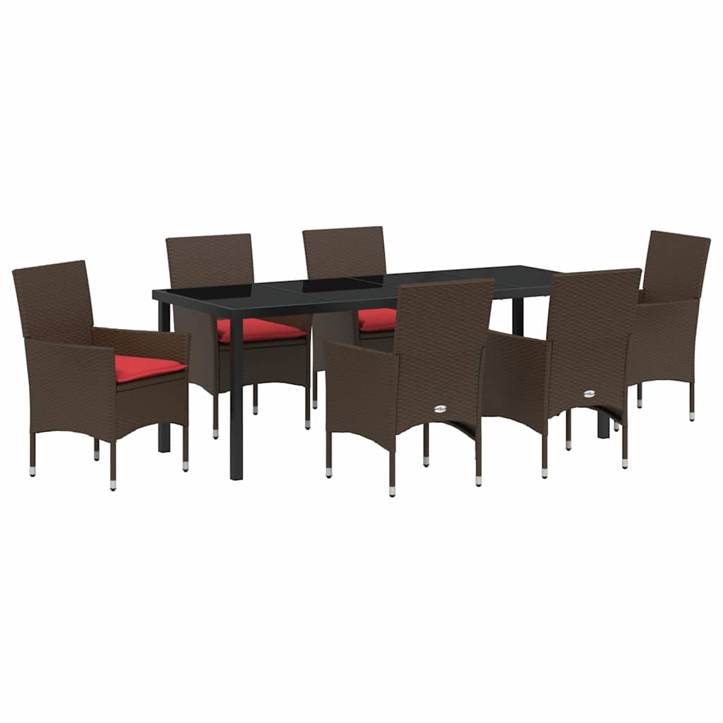 Set stola i stolica s jastukom 7 pcs Smeđa PE ratan