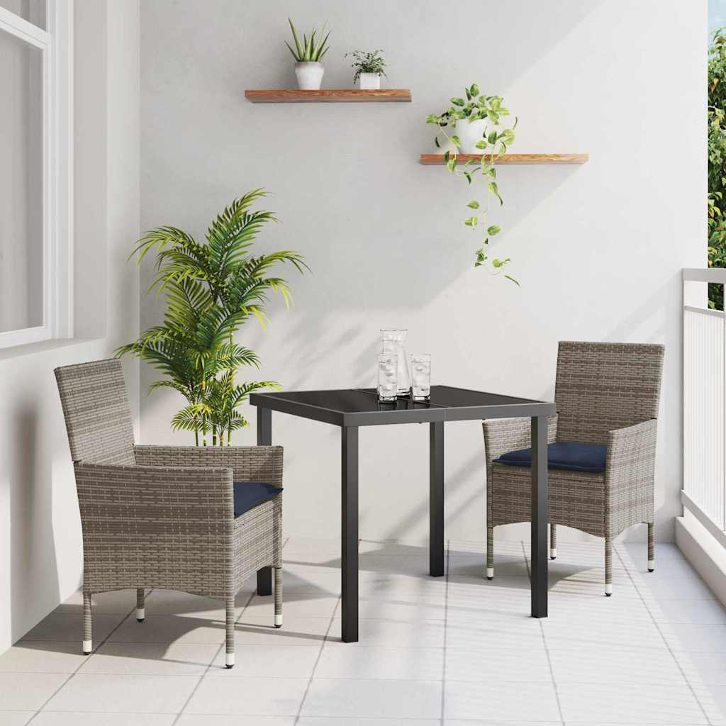 Set stola i stolica s jastukom 3 pcs Siva PE ratan