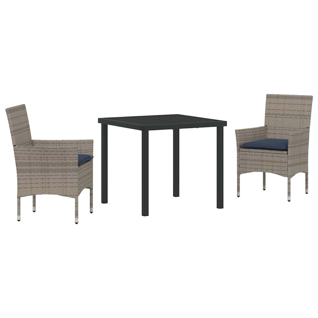 Set stola i stolica s jastukom 3 pcs Siva PE ratan