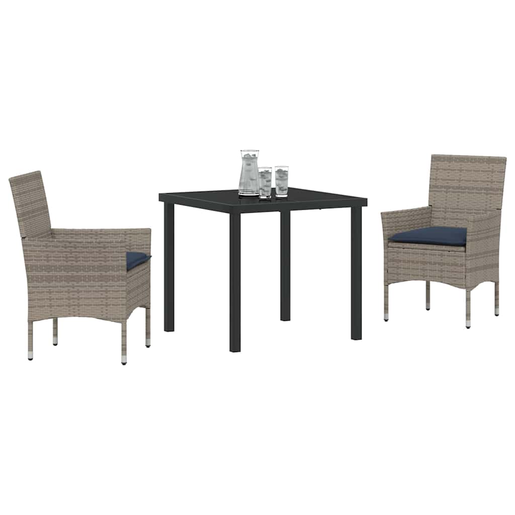 Set stola i stolica s jastukom 3 pcs Siva PE ratan