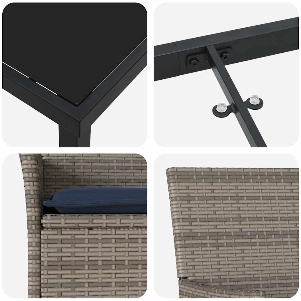 Set stola i stolica s jastukom 9 pcs Siva PE ratan