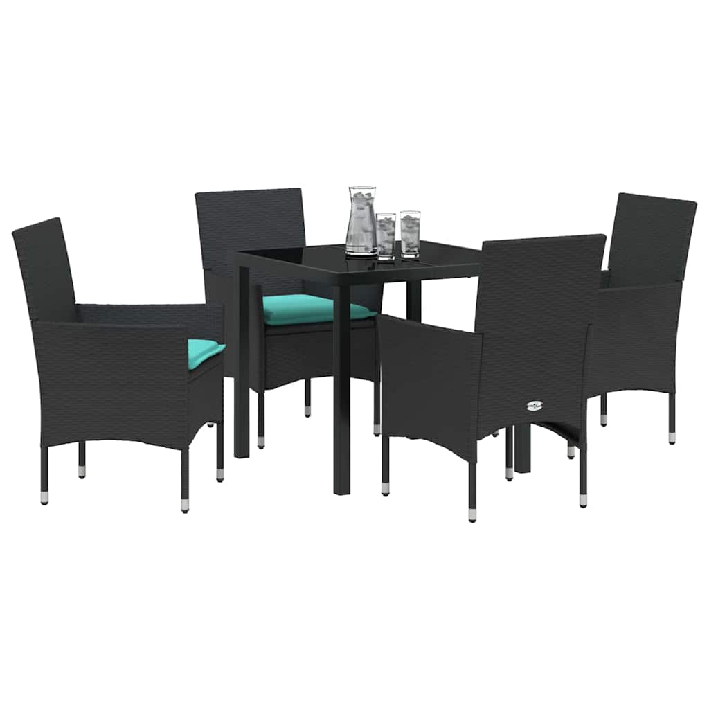 Set stola i stolica s jastukom 5 pcs Crna PE ratan