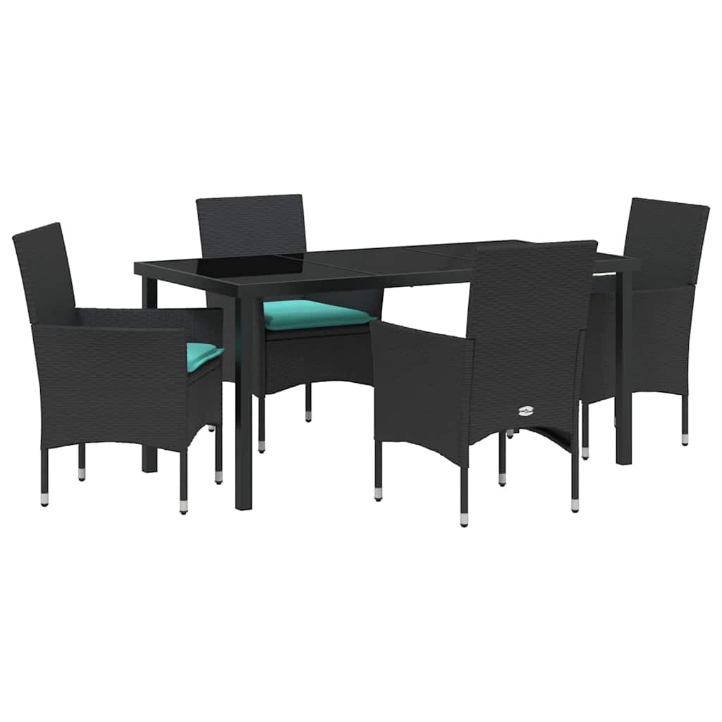 Set stola i stolica s jastukom 5 pcs Crna PE ratan