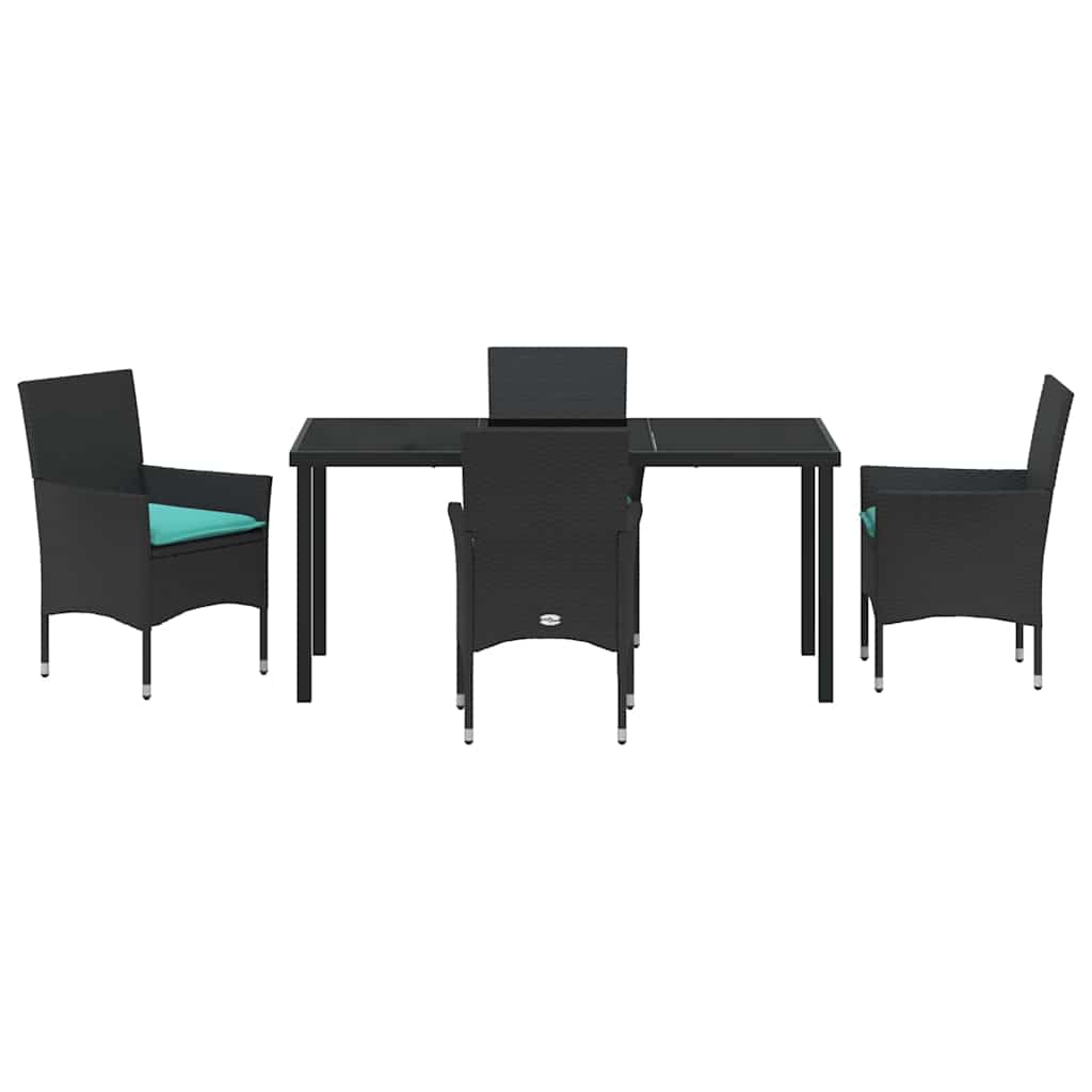 Set stola i stolica s jastukom 5 pcs Crna PE ratan