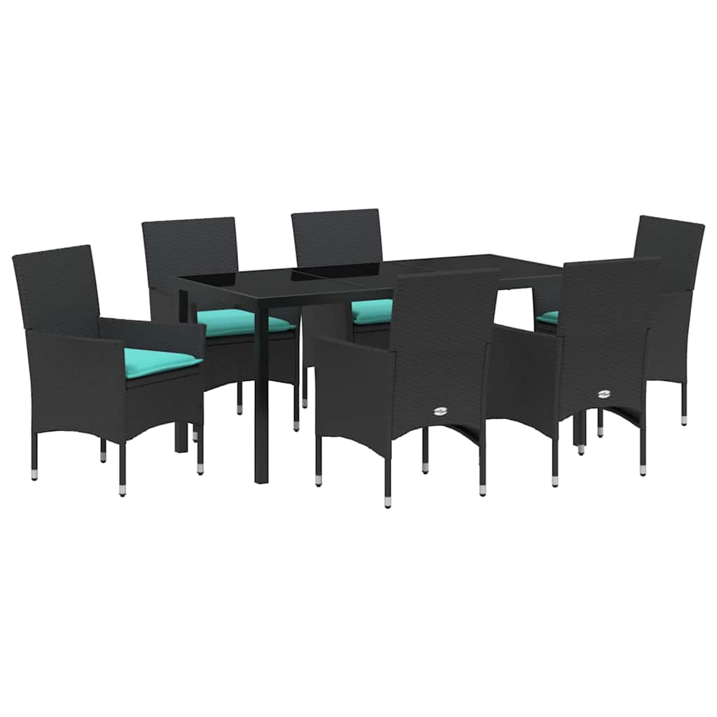 Set stola i stolica s jastukom 7 pcs Crna PE ratan