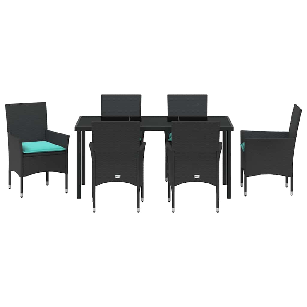 Set stola i stolica s jastukom 7 pcs Crna PE ratan