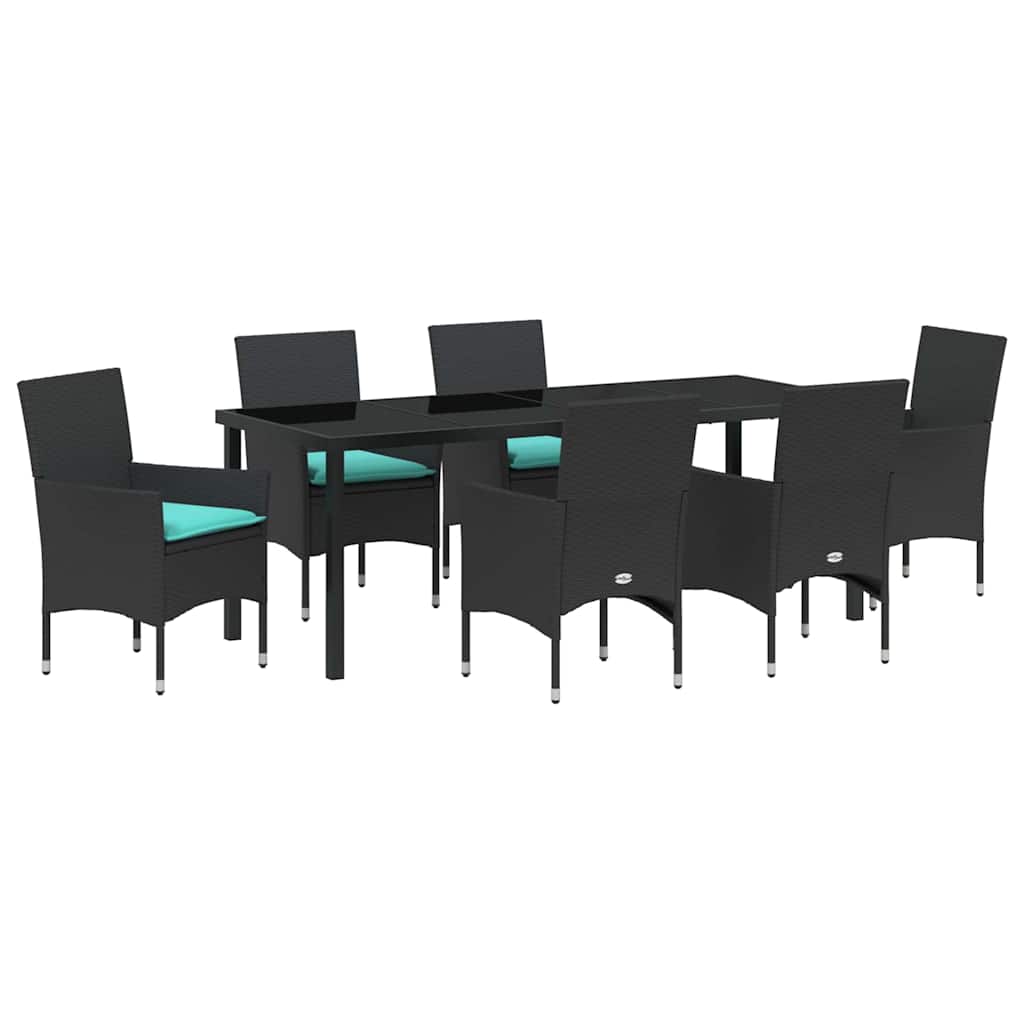 Set stola i stolica s jastukom 7 pcs Crna PE ratan