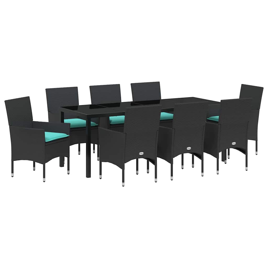 Set stola i stolica s jastukom 9 pcs Crna PE ratan