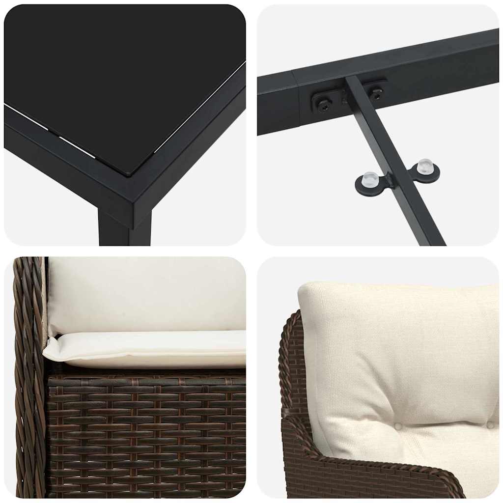Vrtni set za objed s jastukom 3 pcs Smeđa poliratan