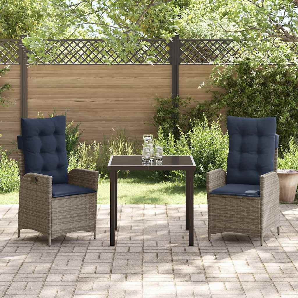 Vrtni set za objed s jastukom 3 pcs Siva i crna Ratan