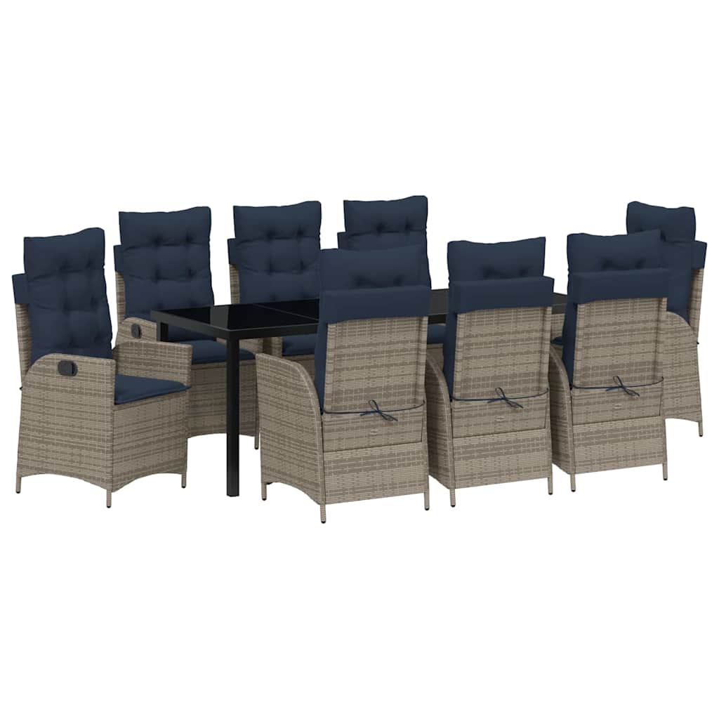 Vrtni set za objed s jastukom 9 pcs Siva i crna Ratan