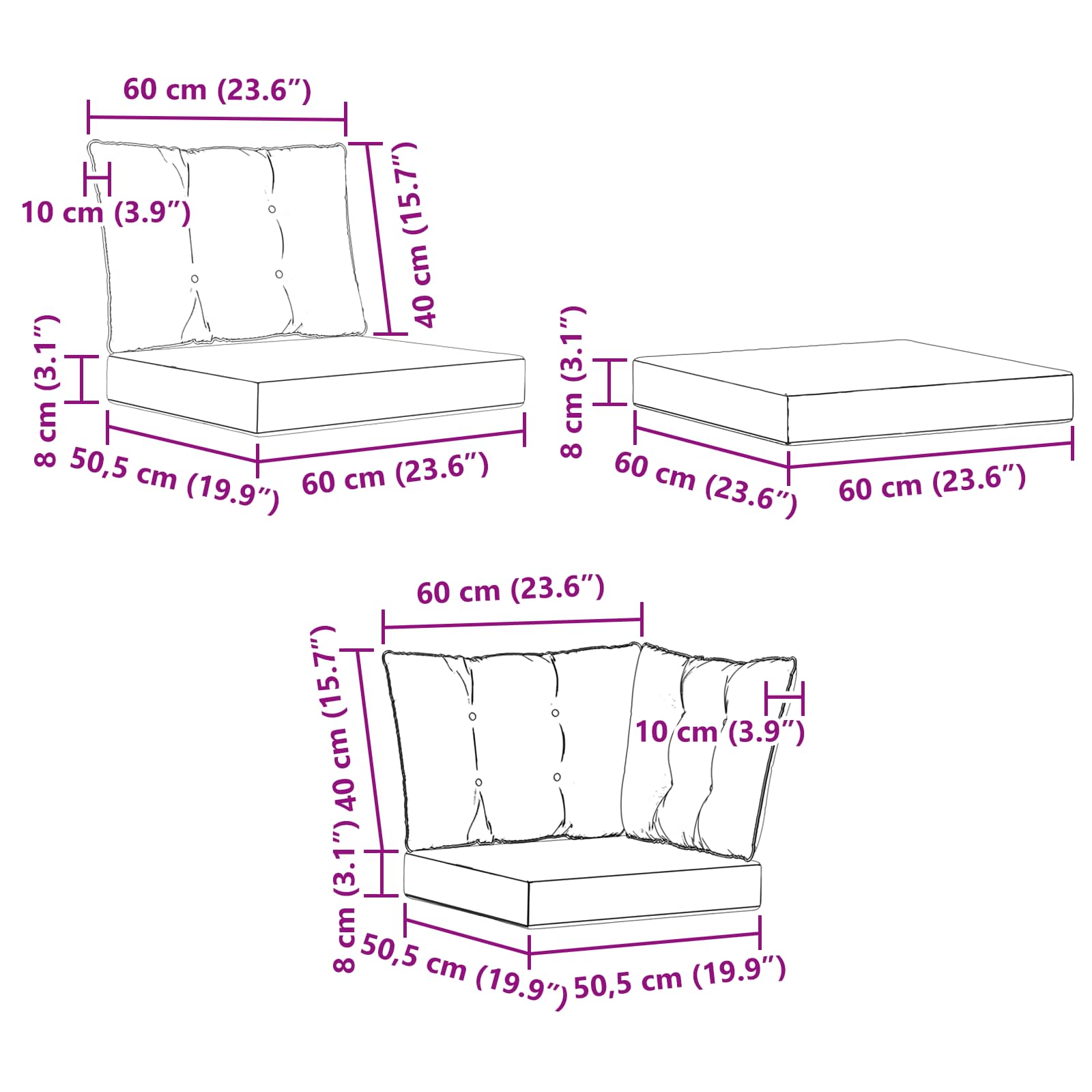 Set vanjskih sofa 8 pcs Prirodna i svjetlosiva