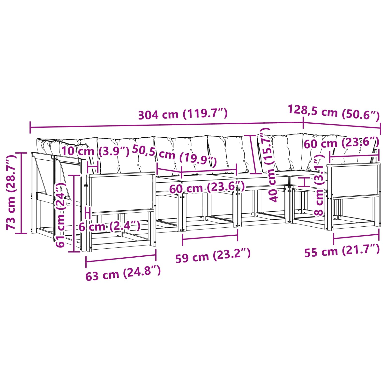 Set vanjskih sofa 7 pcs Prirodna i svjetlosiva