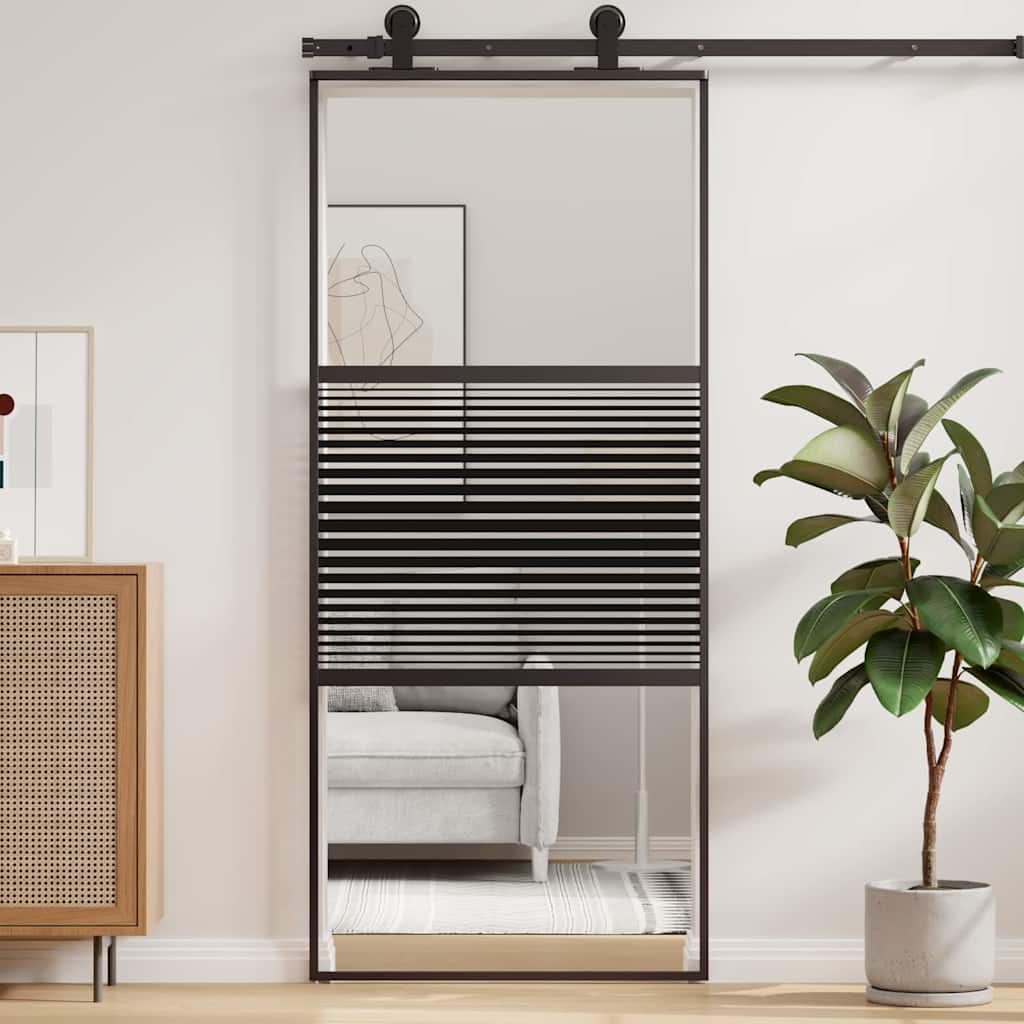 Staklena vrata Prugasti Crna 90 x 2 x 205 cm Aluminij