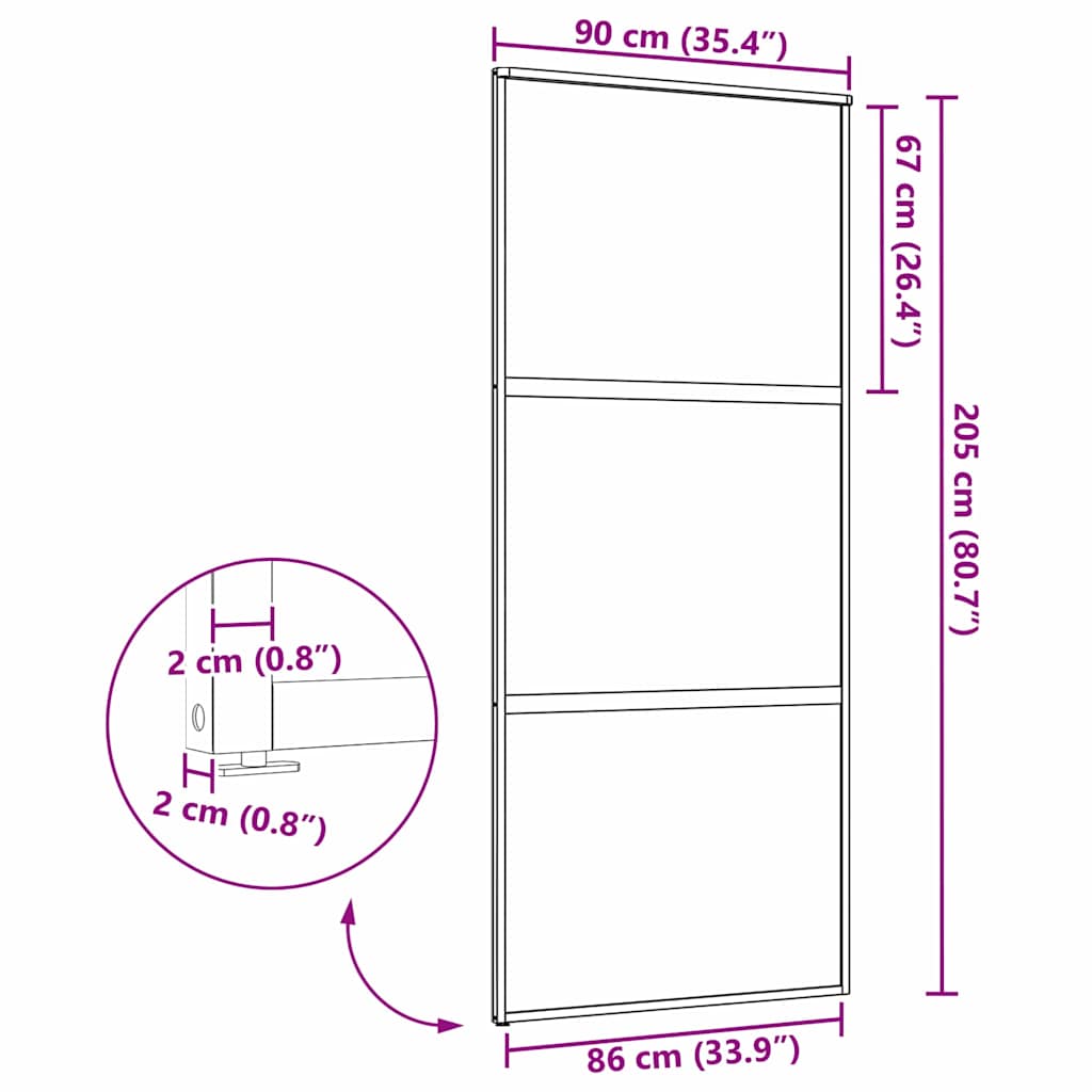Staklena vrata Prugasti Crna 90 x 2 x 205 cm Aluminij