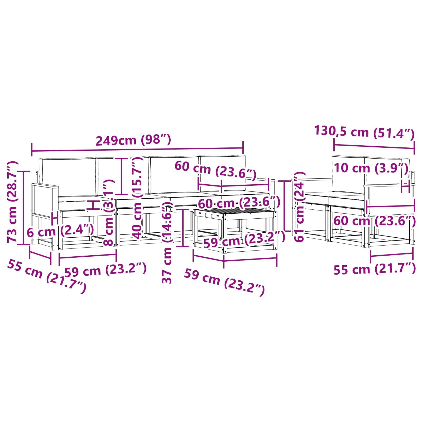Set vanjskih sofa 7 pcs Prirodna i bež Poliester