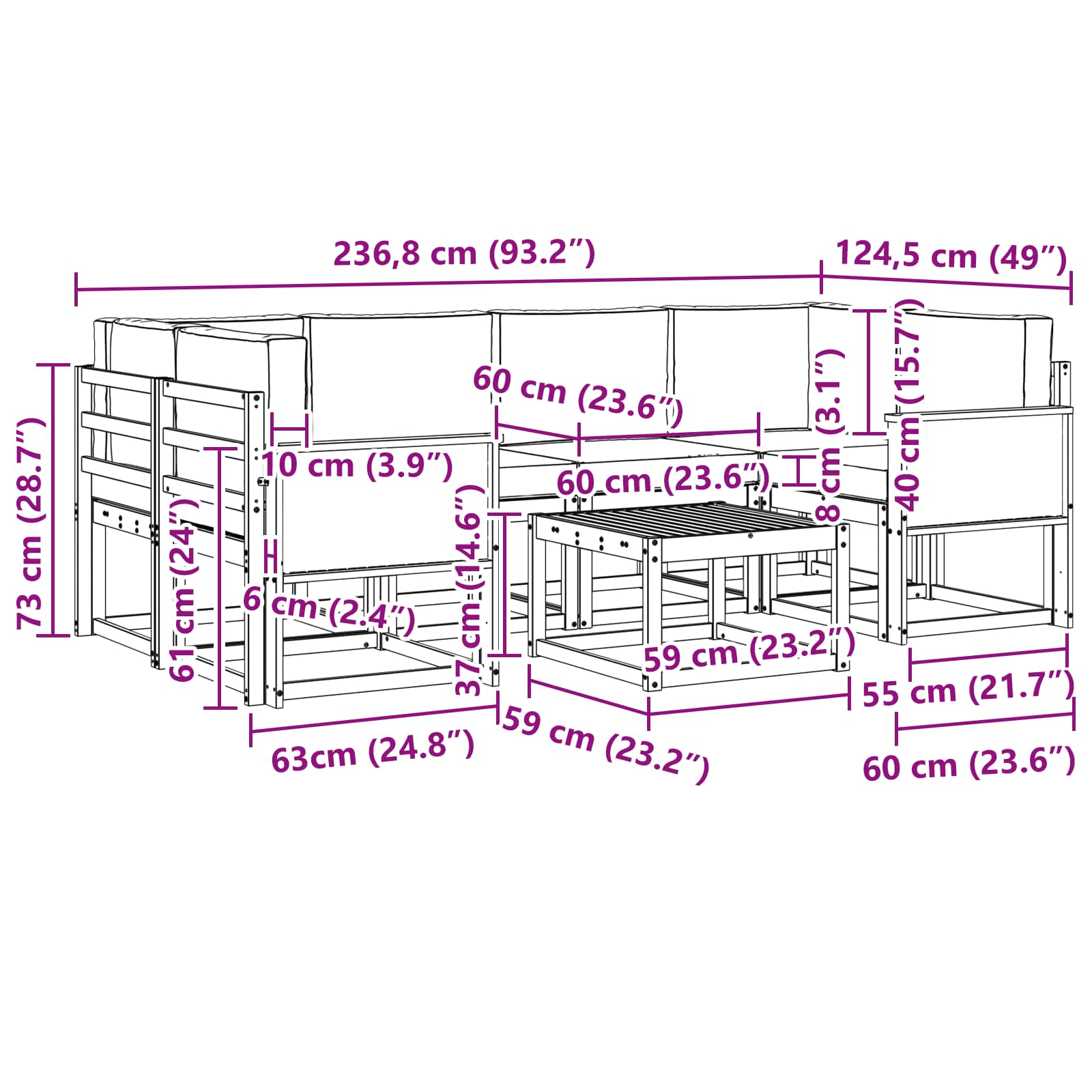 Set vanjskih sofa 7 pcs Prirodna i bež Poliester