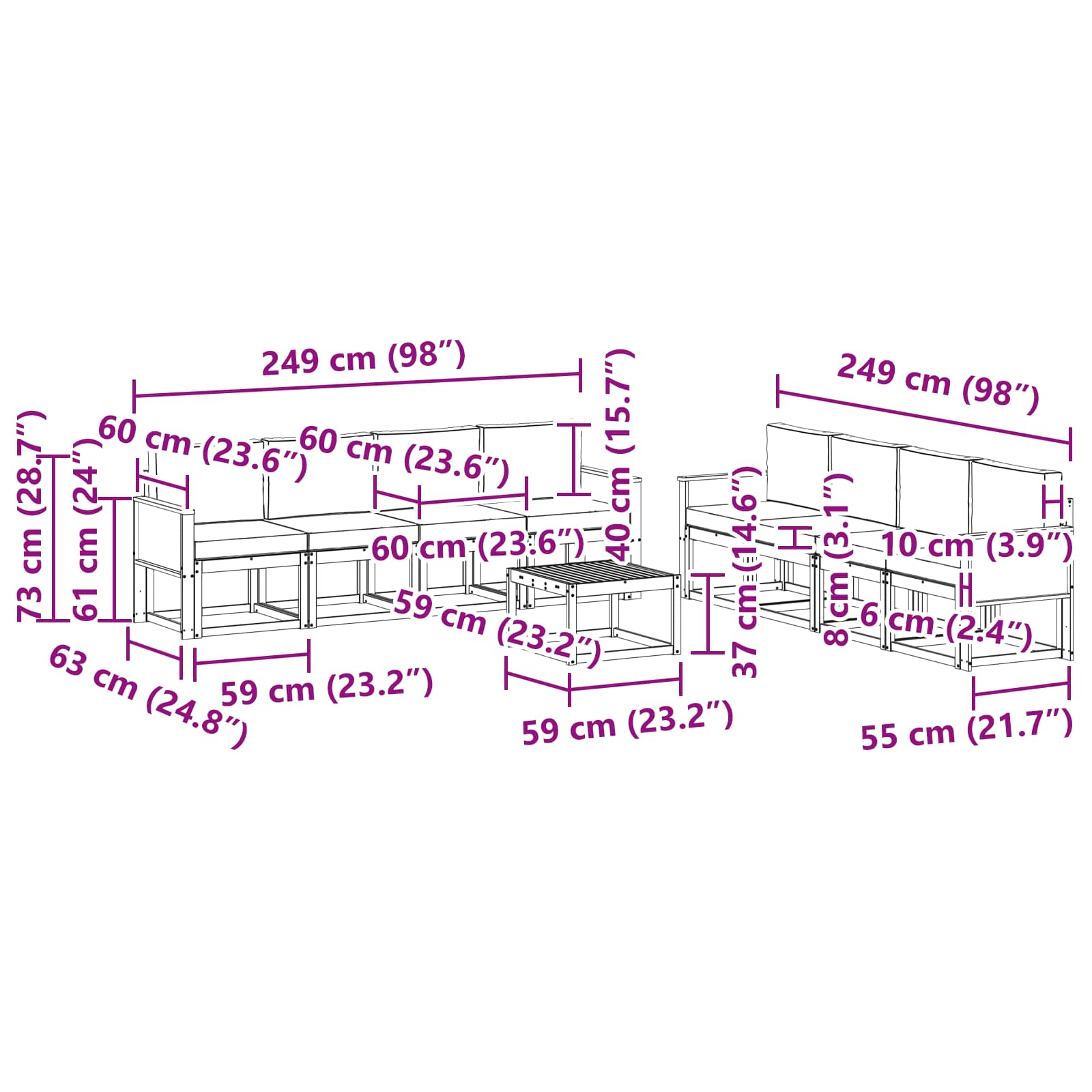 Set vanjskih sofa 9 pcs Prirodna i krem Poliester