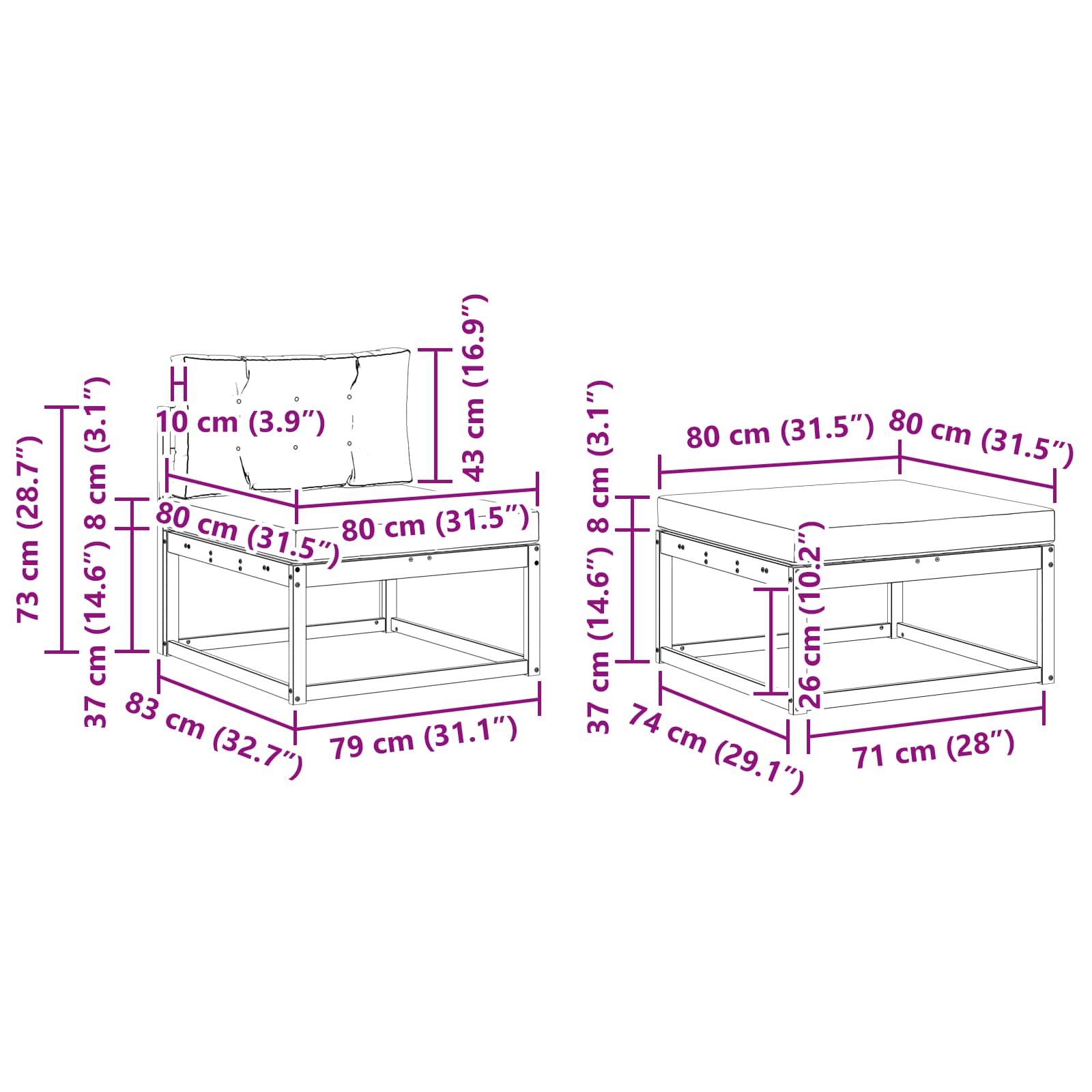 Set vanjskih sofa 5 pcs Prirodna i antracit