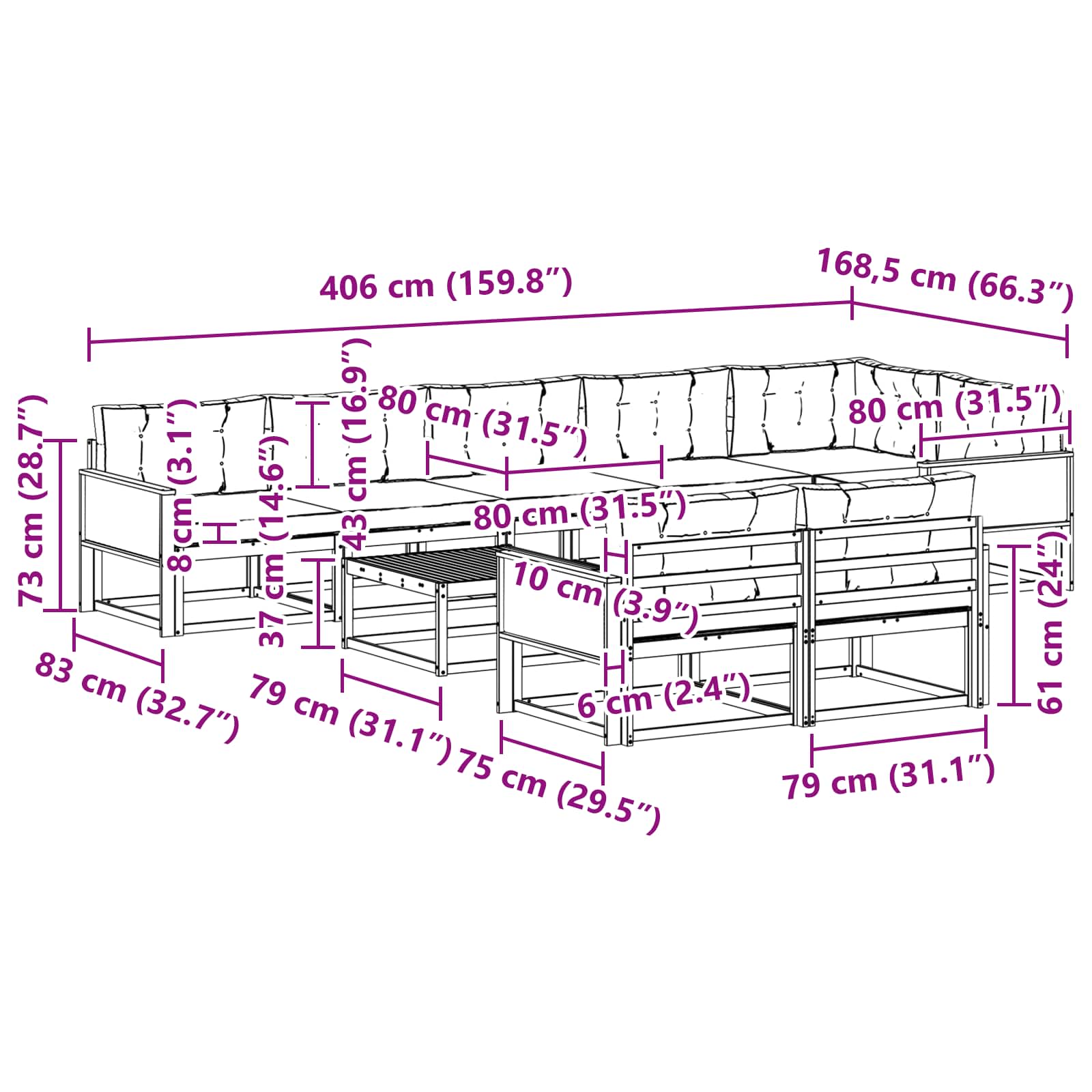 Set vanjskih sofa 9 pcs Prirodna i bež