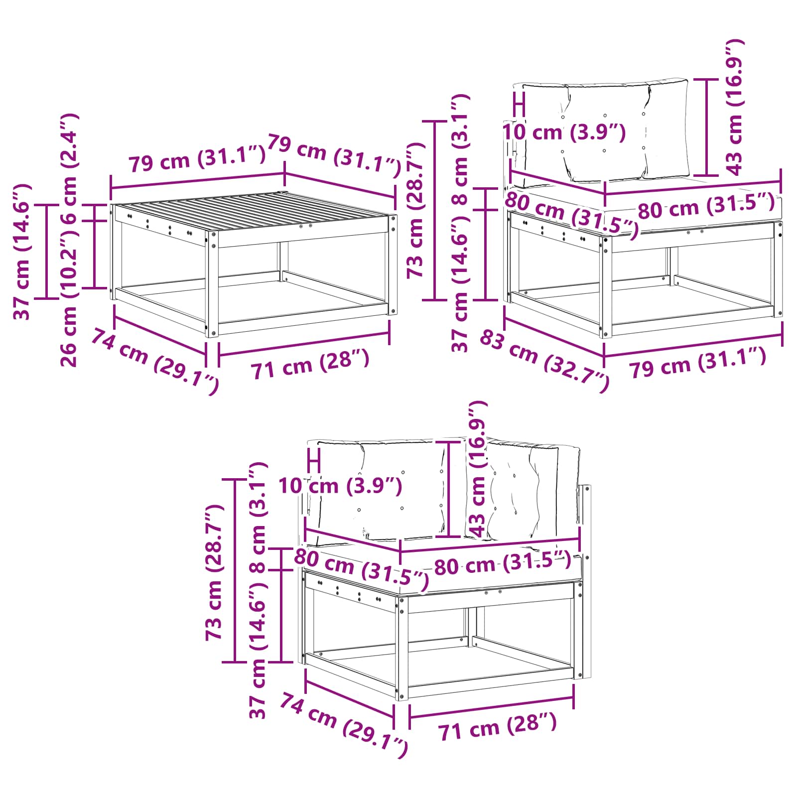 Set vanjskih sofa 9 pcs Prirodna i bež
