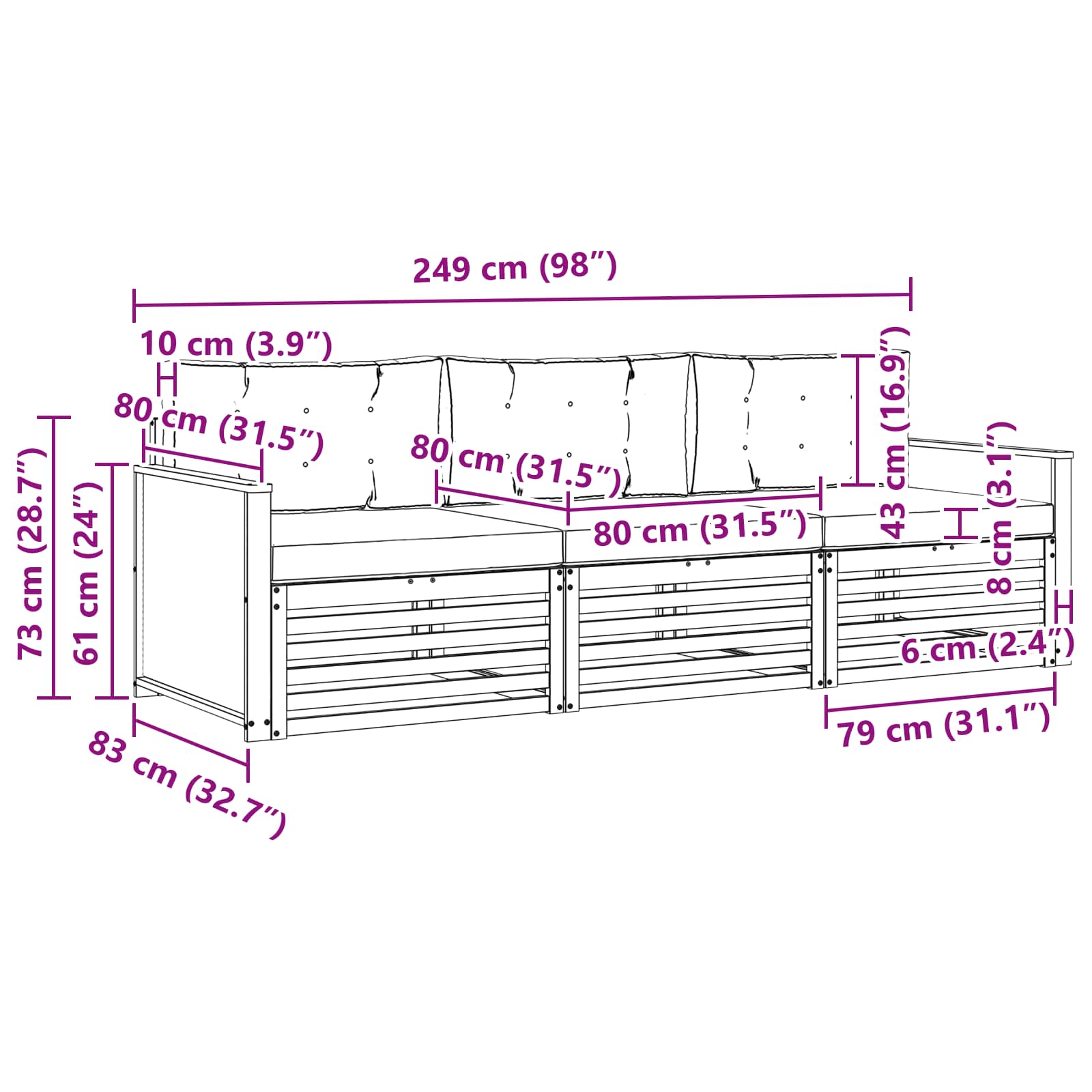 Set vanjskih sofa 3 pcs Prirodna i krem Poliester
