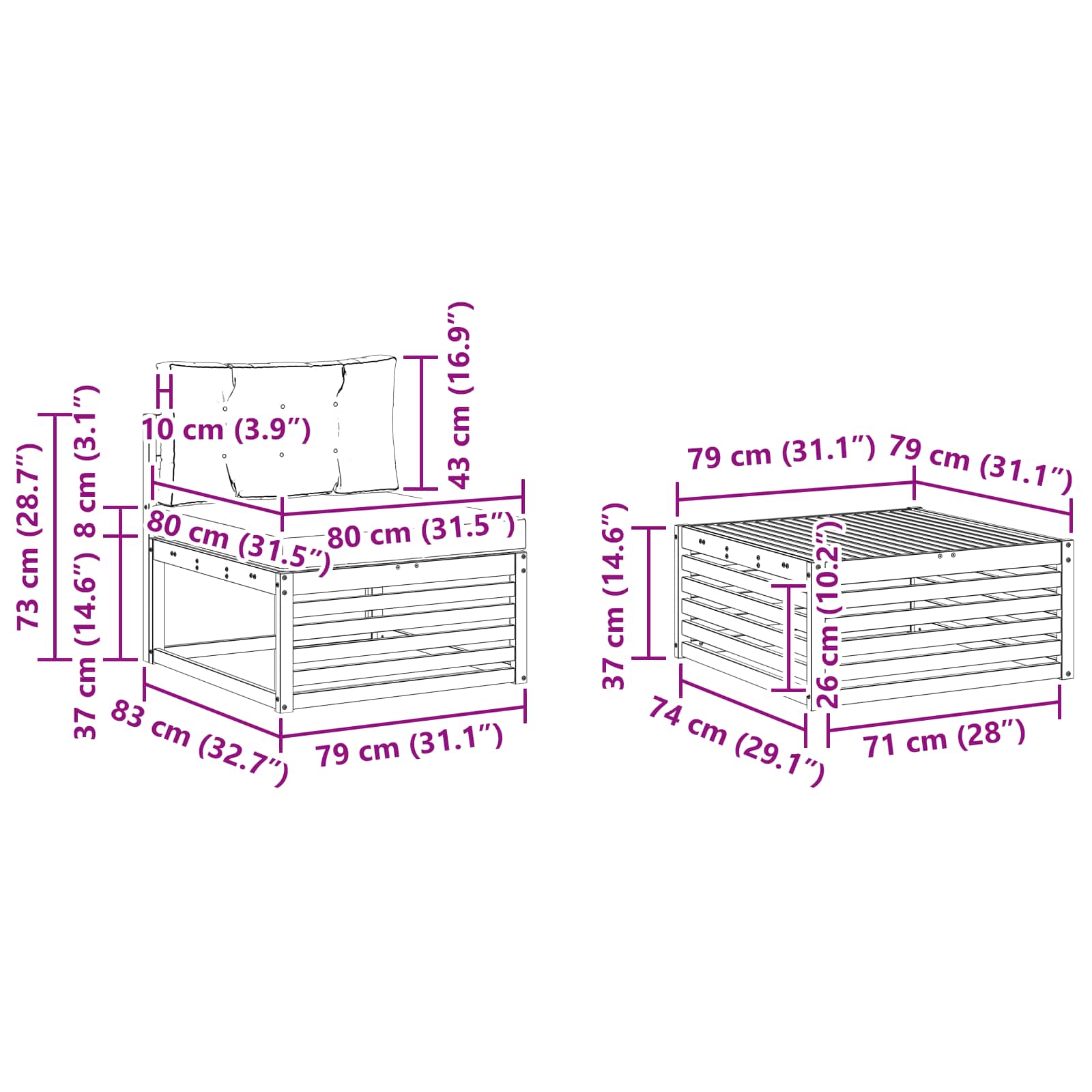 Set vanjskih sofa 6 pcs Prirodna i svjetlosiva