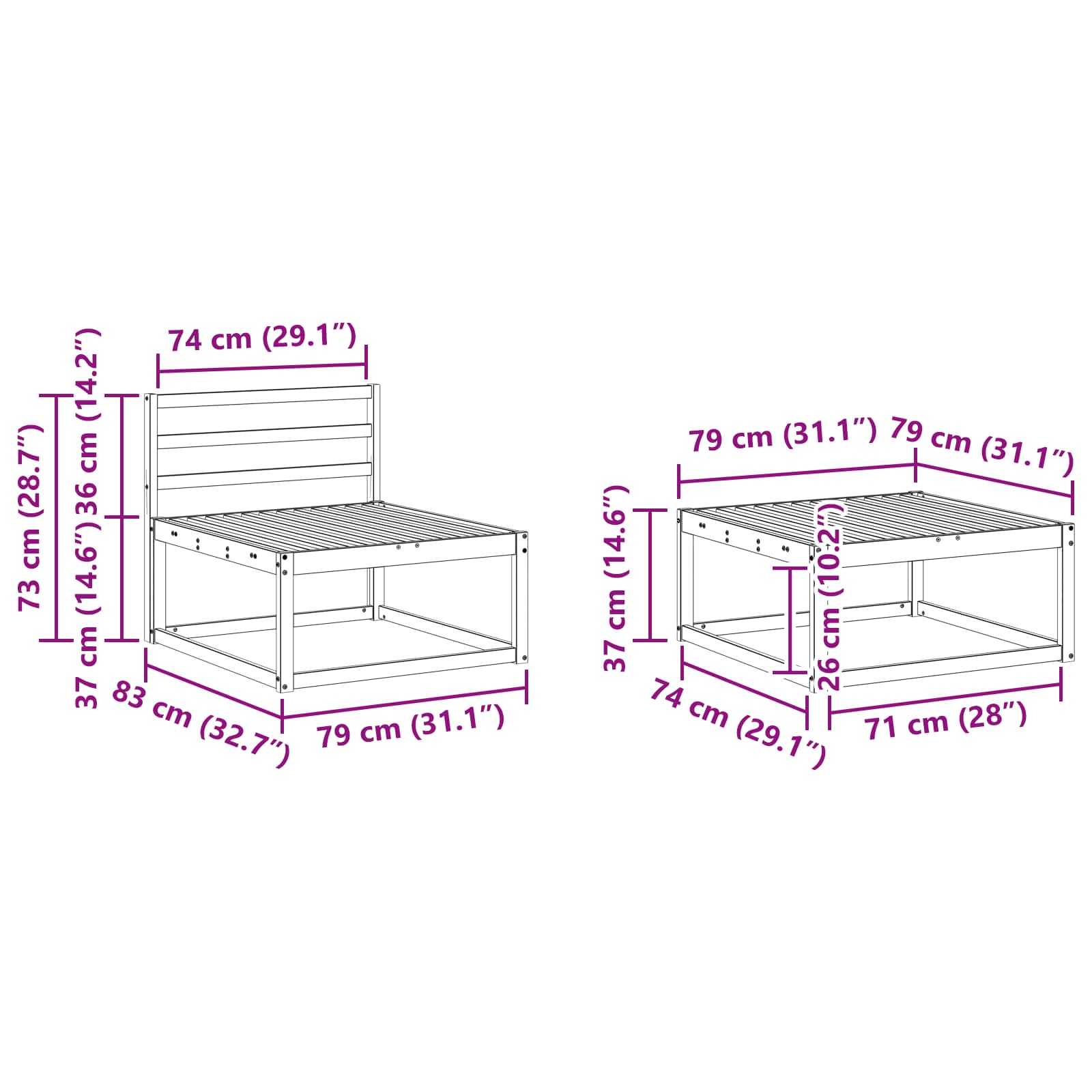 Set vanjskih sofa 7 pcs Bijela