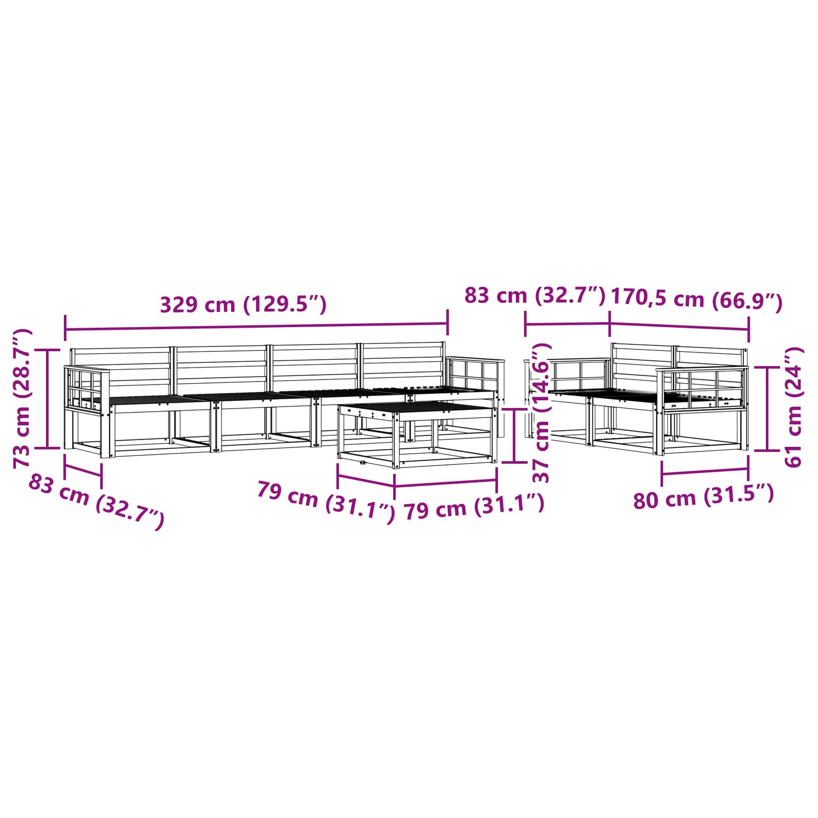 Set vanjskih sofa 7 pcs Bijela
