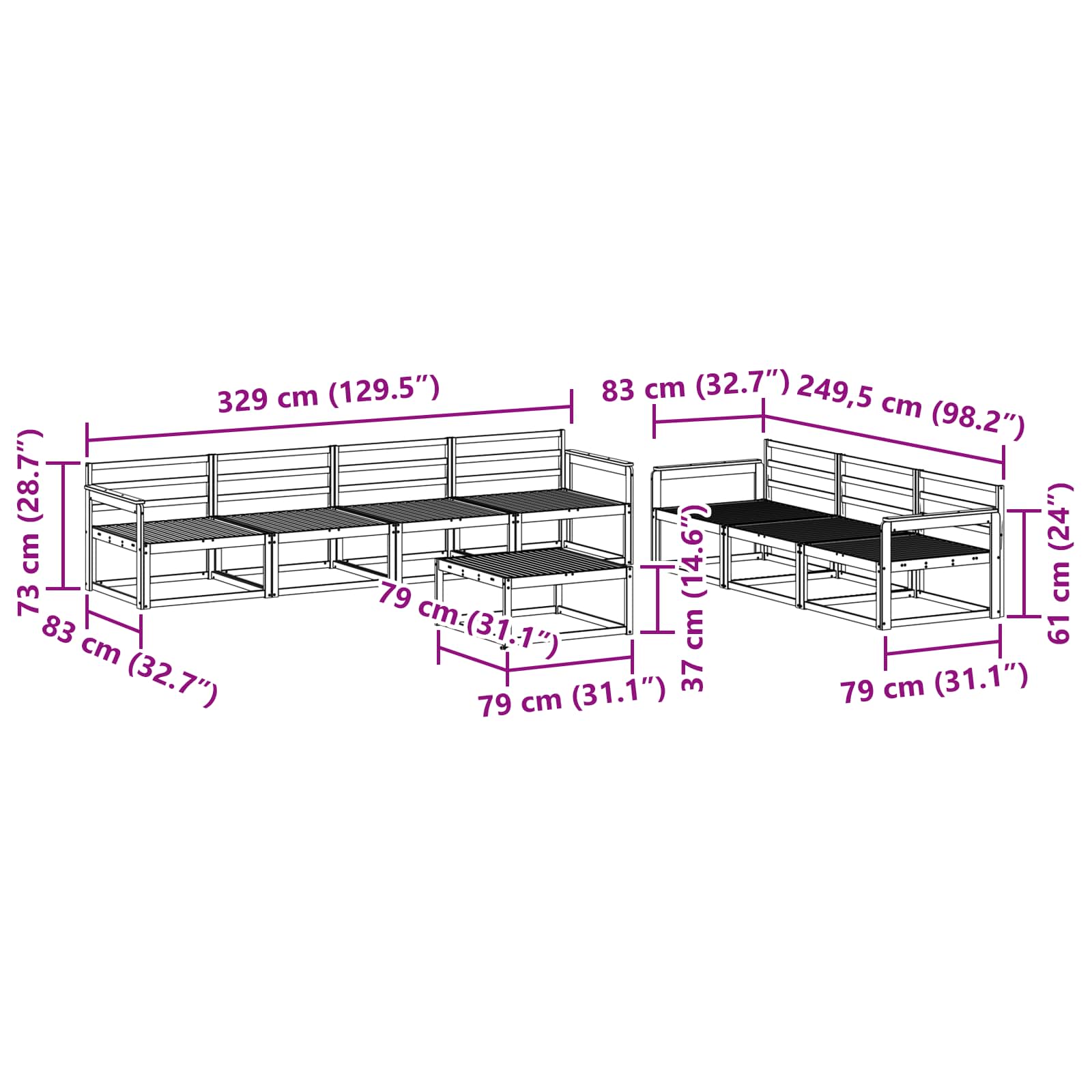 Set vanjskih sofa 8 pcs Bijela