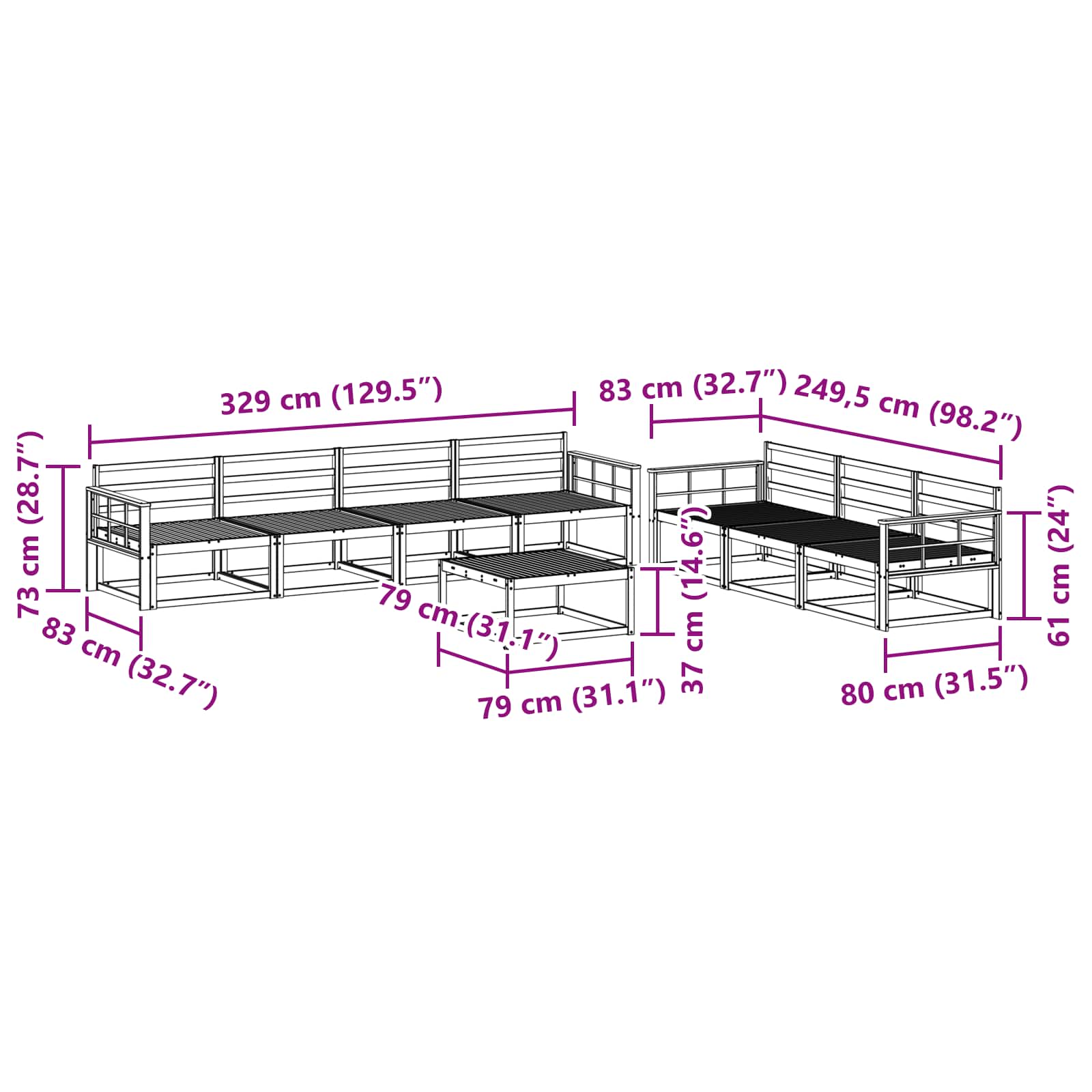 Set vanjskih sofa 8 pcs Bijela