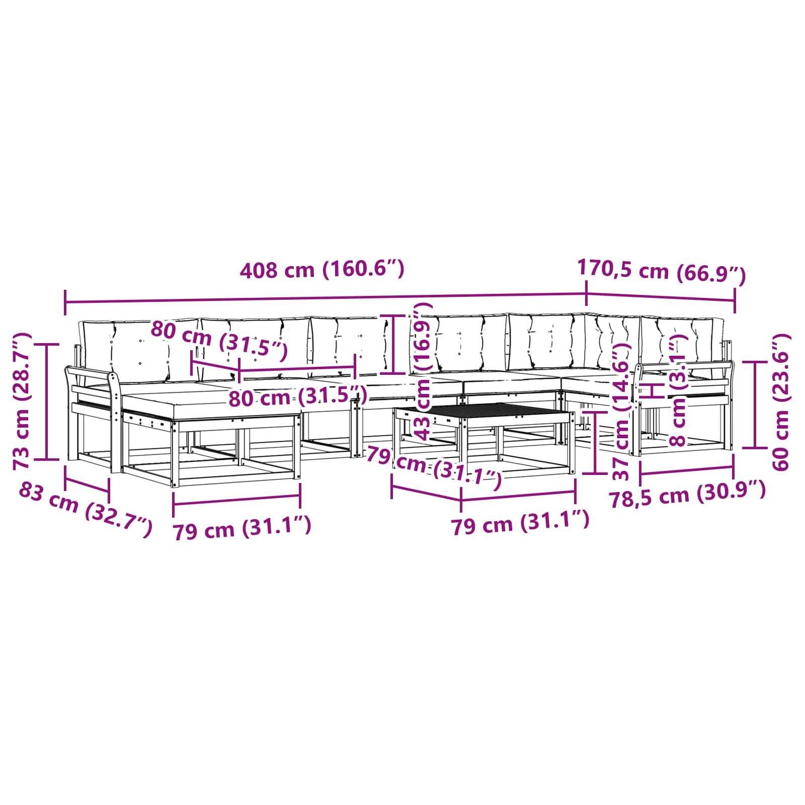 Set vanjskih sofa 8 pcs Bijela i krem