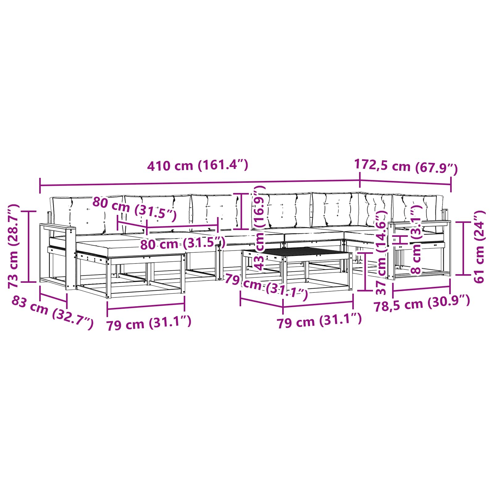 Set vanjskih sofa 8 pcs Bijela i krem