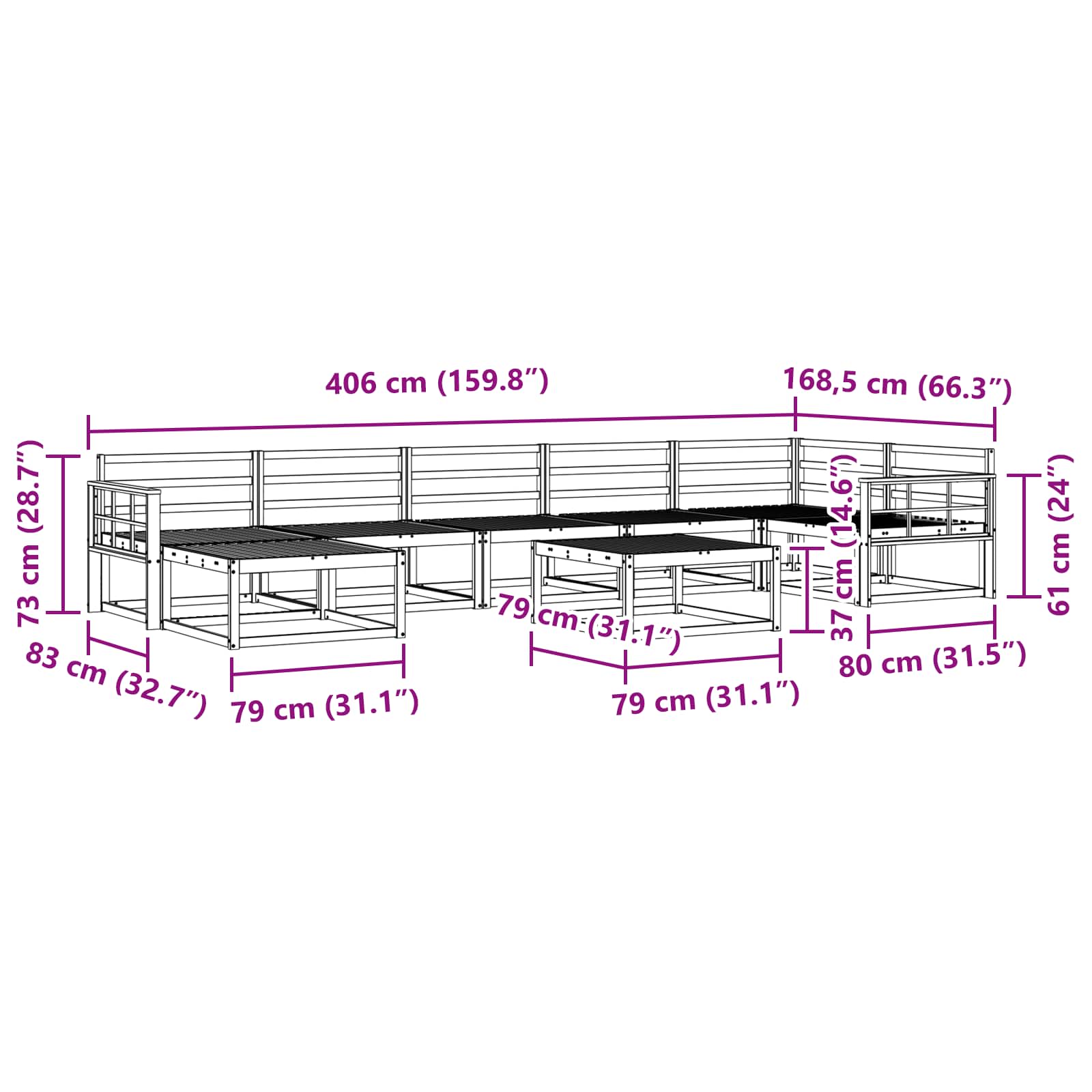 Set vanjskih sofa 8 pcs Bijela Čvrsto drvo akacije