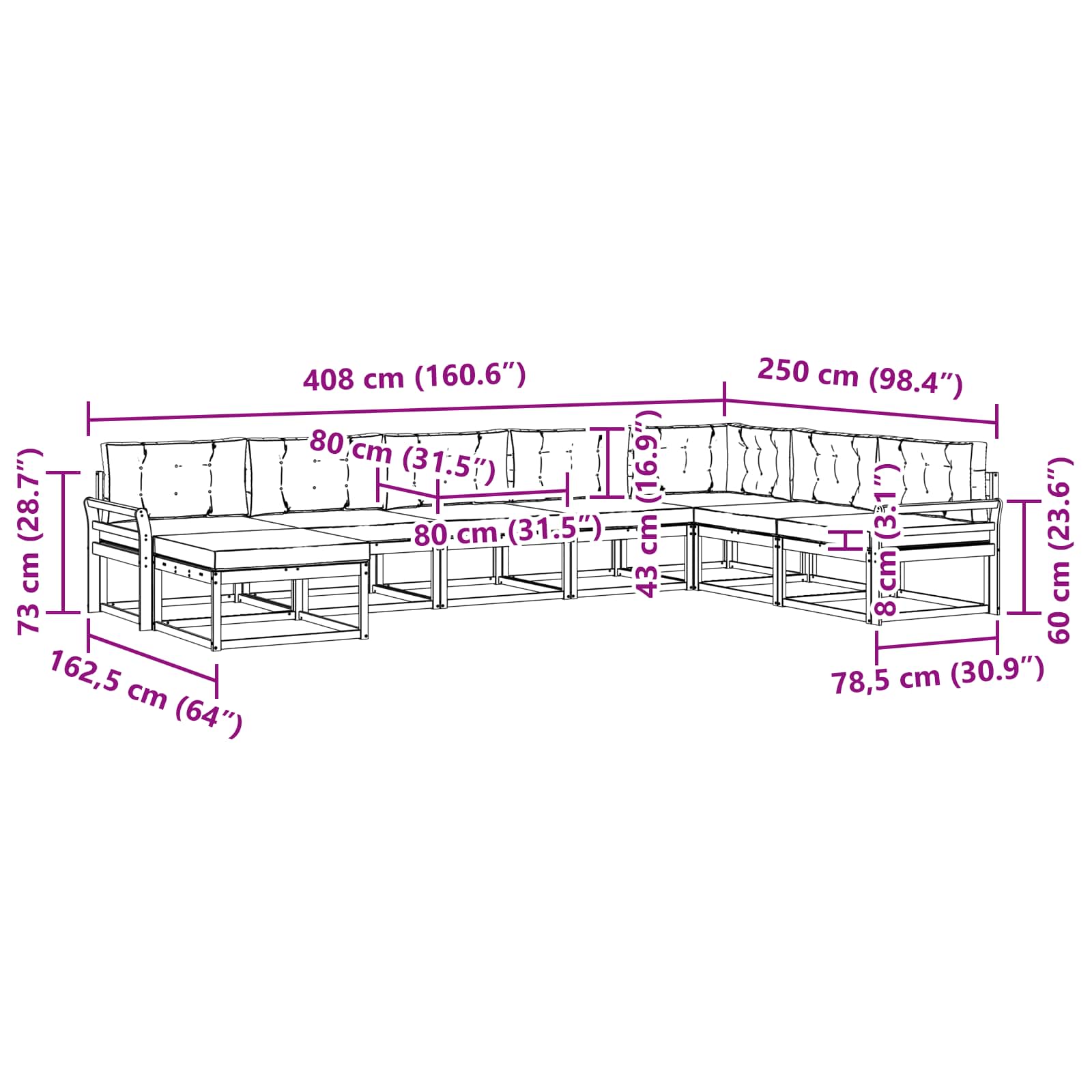 Set vanjskih sofa 8 pcs Bijela i krem