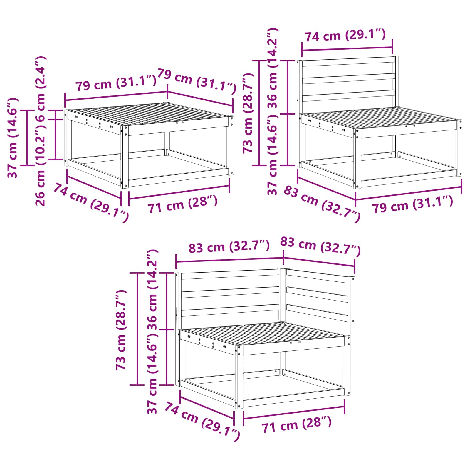 Set vanjskih sofa 8 pcs Bijela Čvrsto drvo akacije