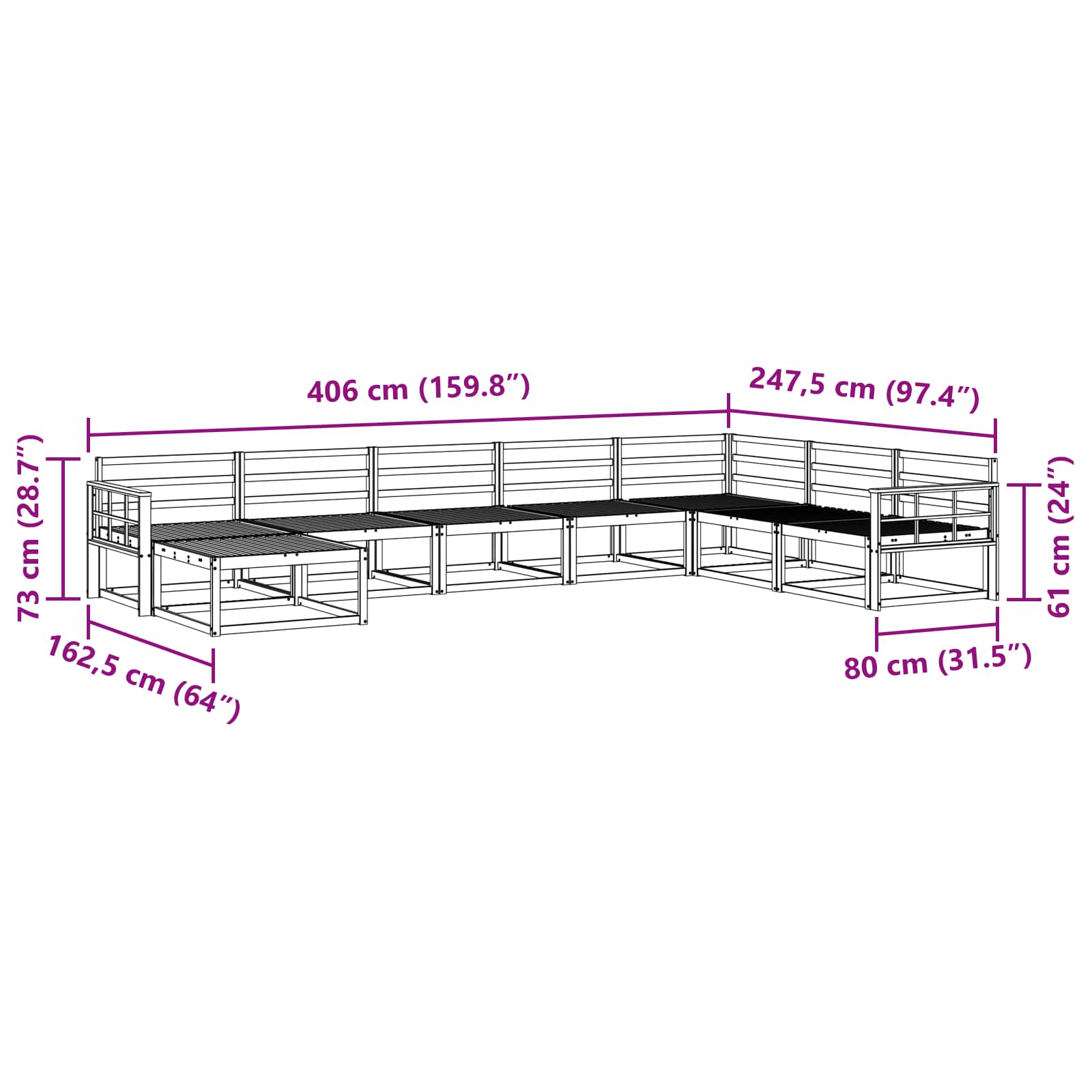 Set vanjskih sofa 8 pcs Bijela Čvrsto drvo akacije