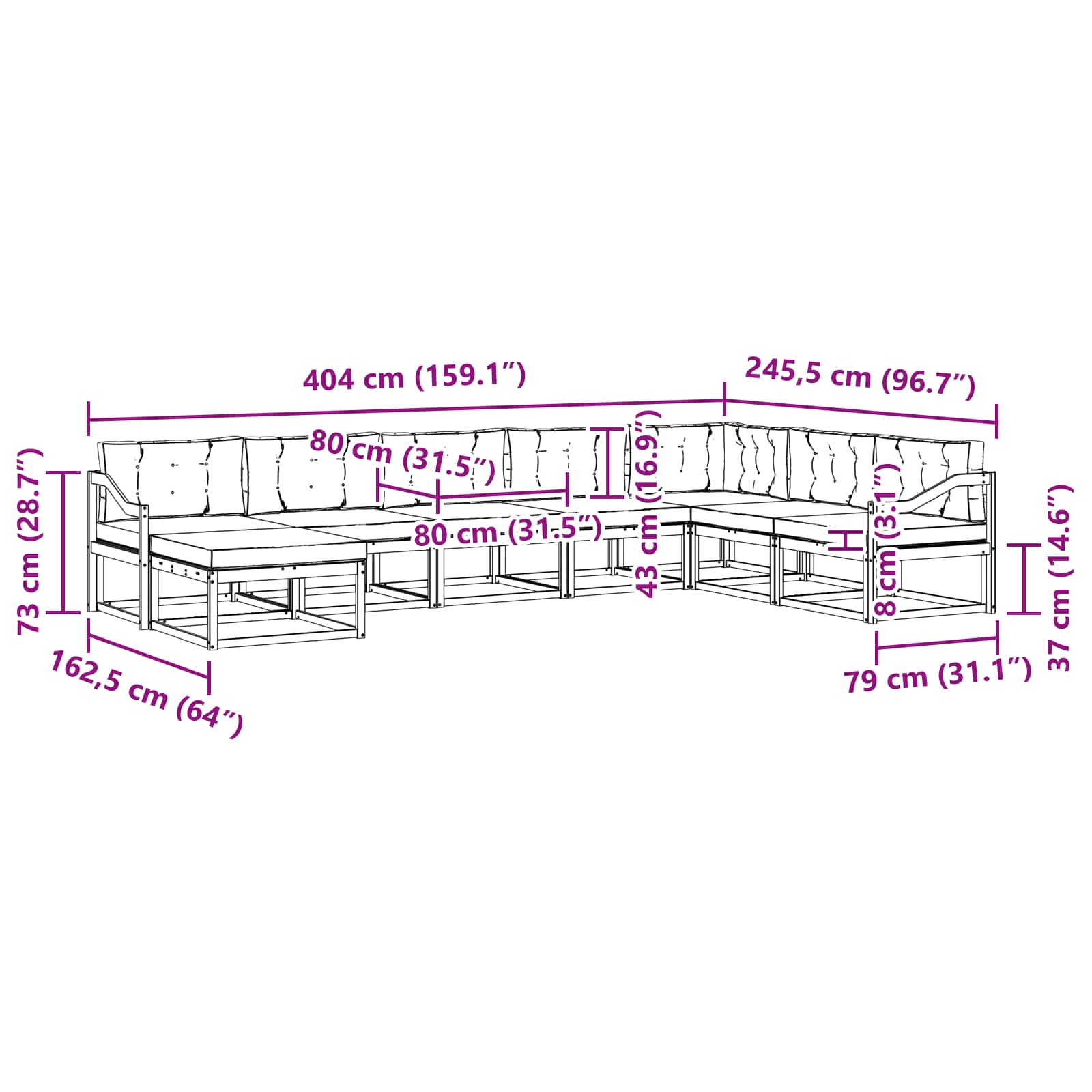 Set vanjskih sofa 8 pcs Bijela i krem