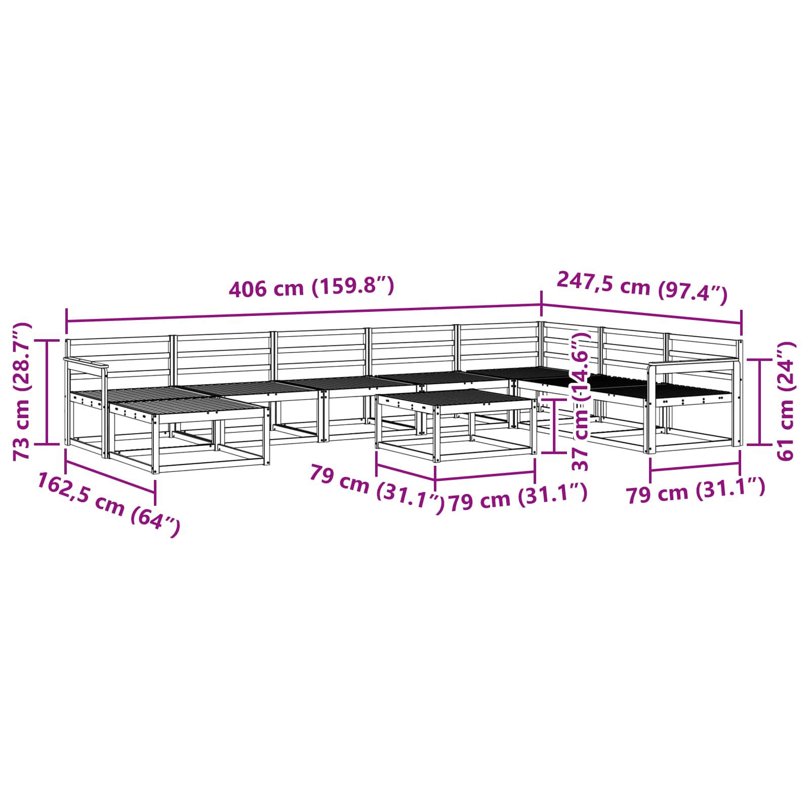 Set vanjskih sofa 9 pcs Bijela Čvrsto drvo akacije