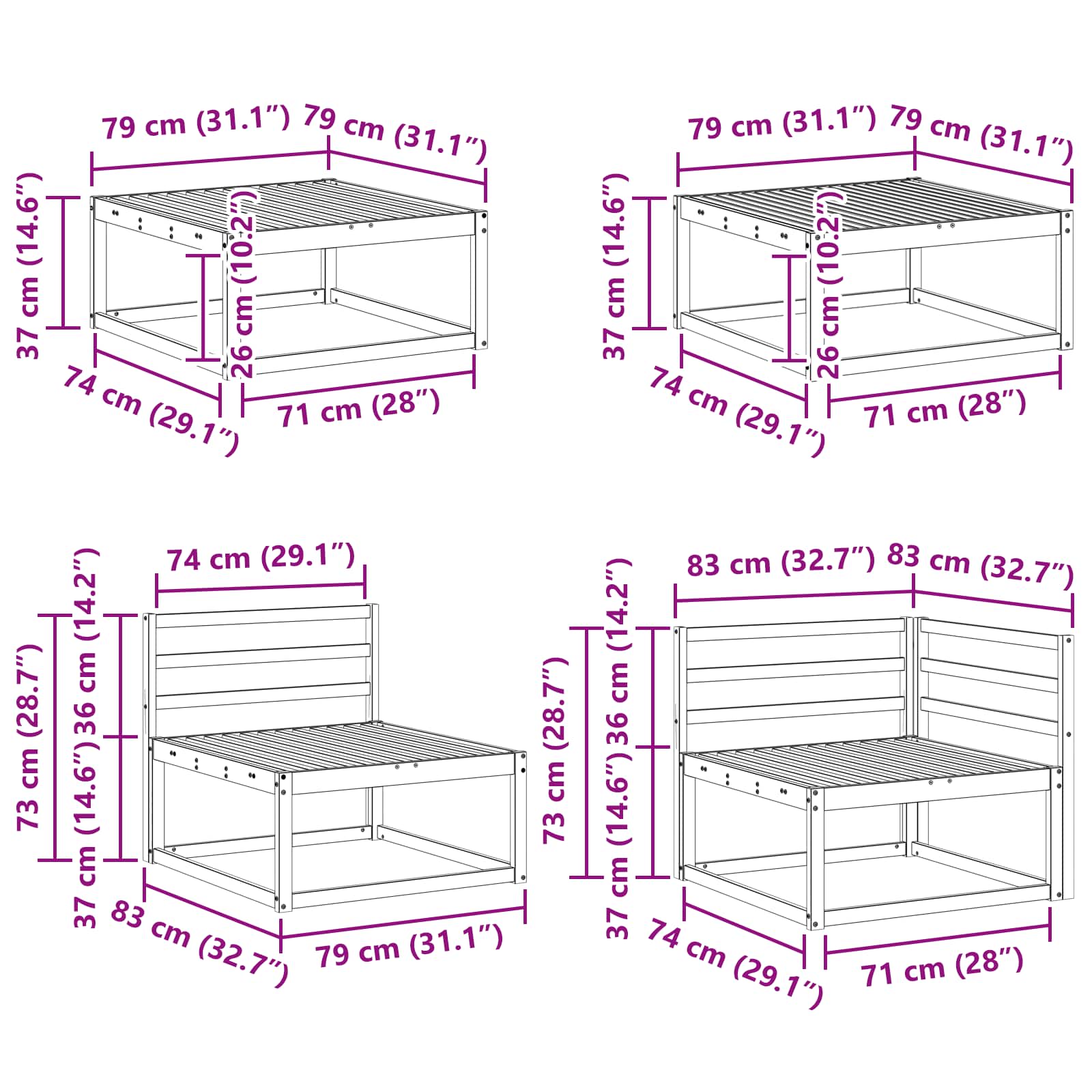 Set vanjskih sofa 9 pcs Bijela Čvrsto drvo akacije