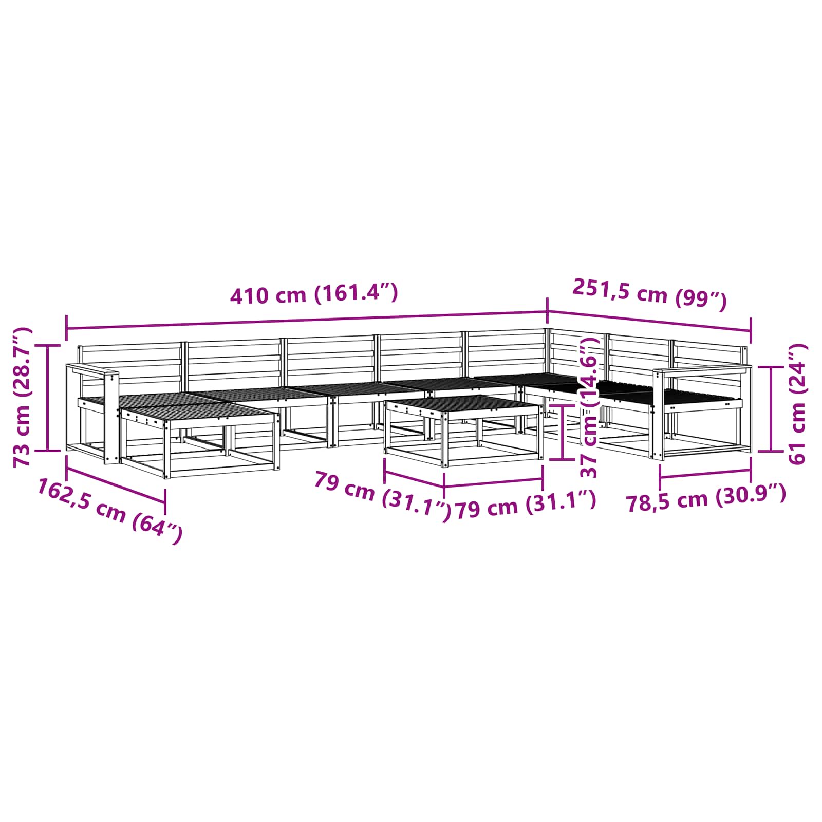 Set vanjskih sofa 9 pcs Bijela Čvrsto drvo akacije