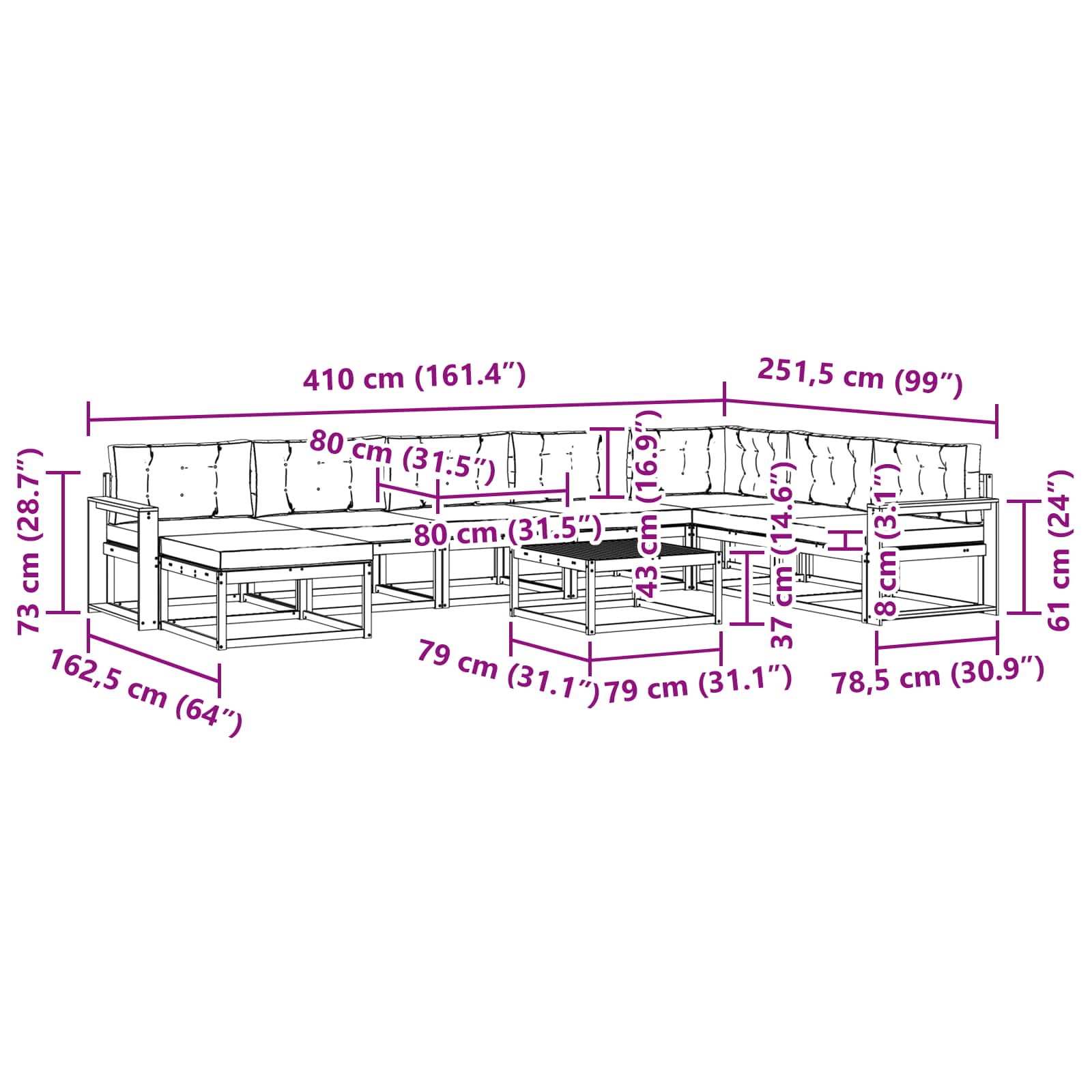 Set vanjskih sofa 9 pcs Bijela i antracit