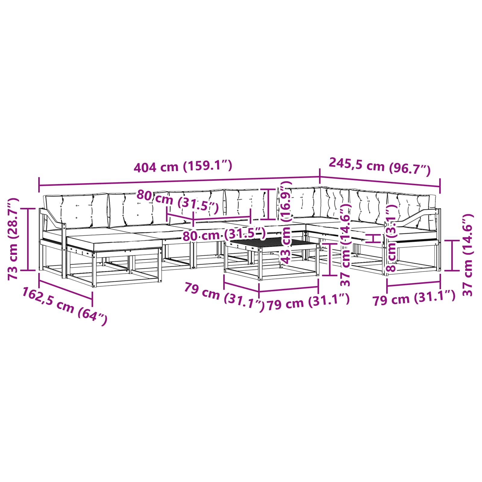 Set vanjskih sofa 9 pcs Bijela i antracit