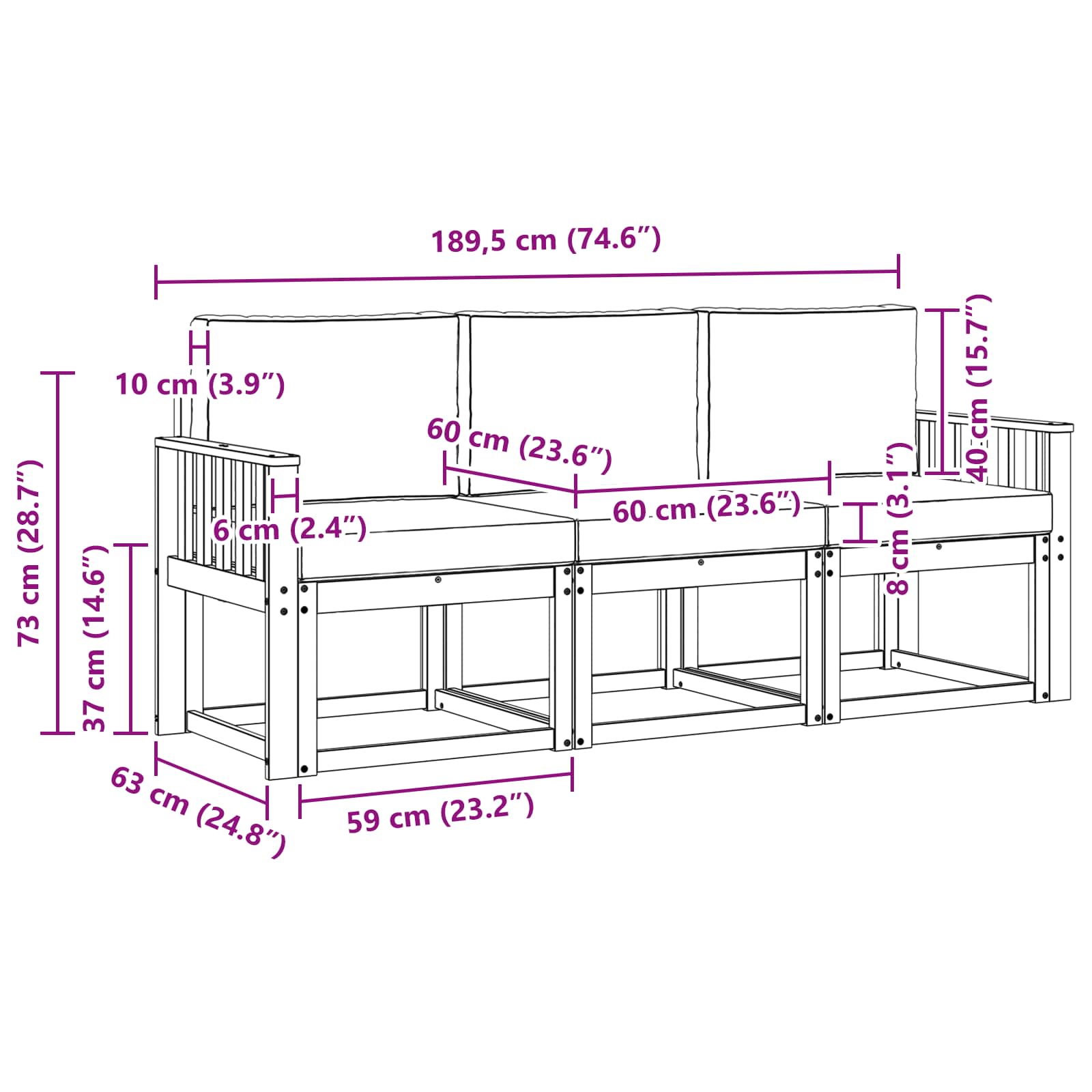 Set vanjskih sofa 3 pcs