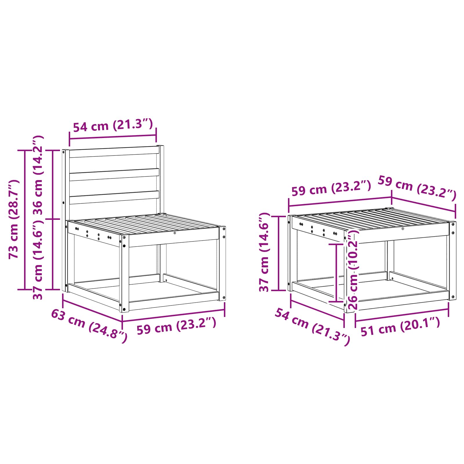 Set vanjskih sofa 8 pcs Bijela 59 x 59 x 37 cm