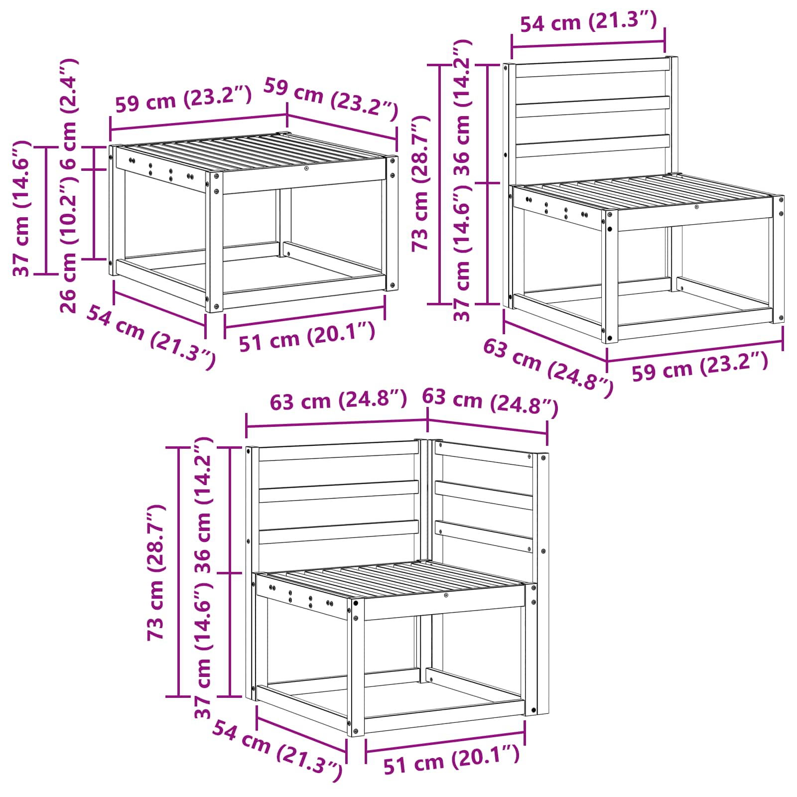 Set vanjskih sofa 8 pcs Bijela 59 x 59 x 37 cm