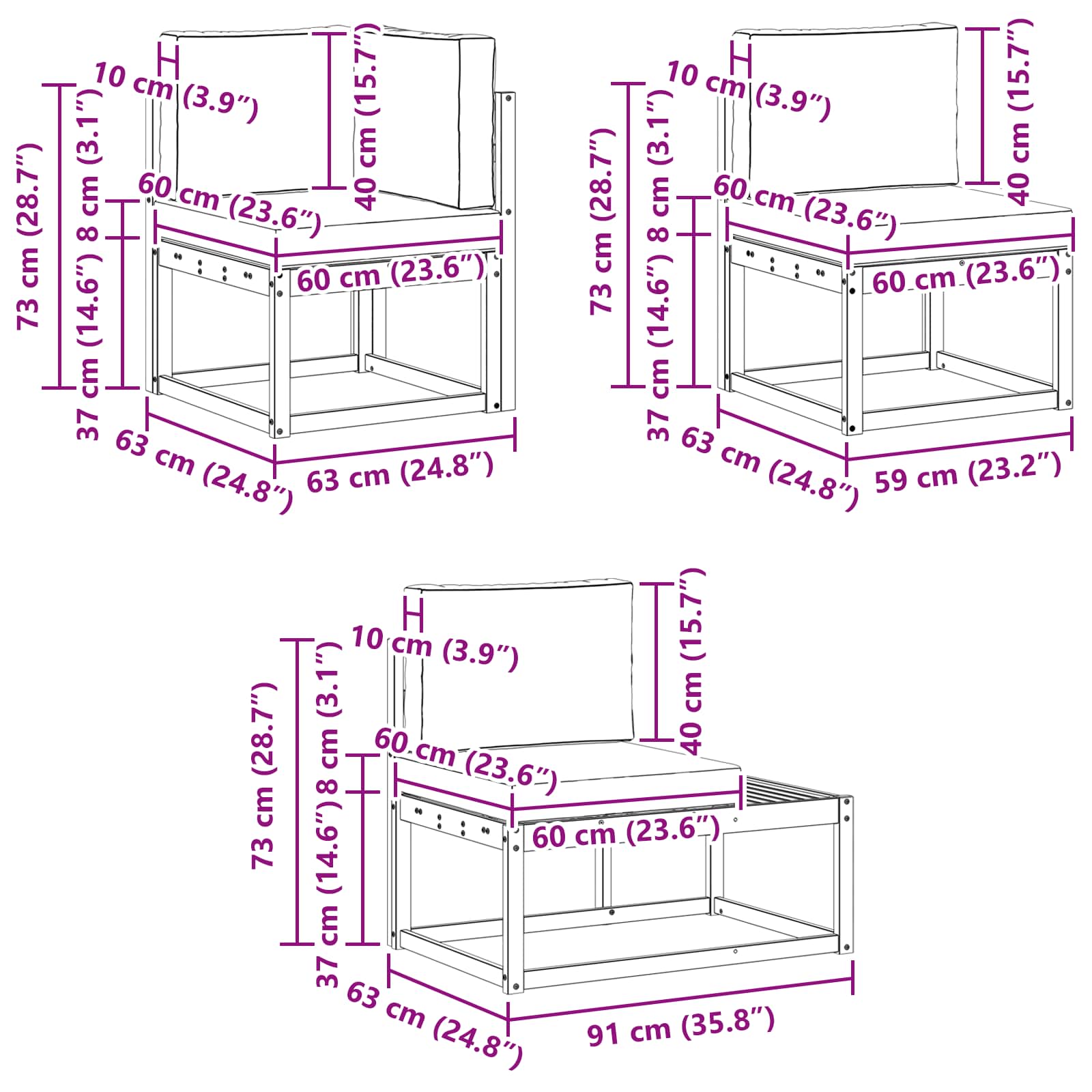 Set vanjskih sofa 3 Komad Bijela i bež Poliester