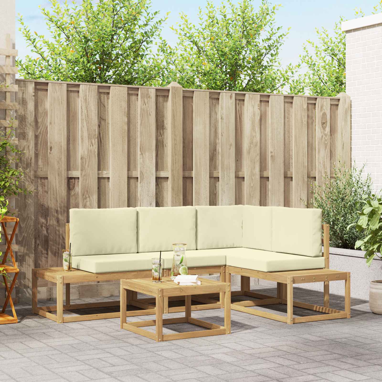 Set vanjskih sofa 4 Komad Bijela i krem Poliester