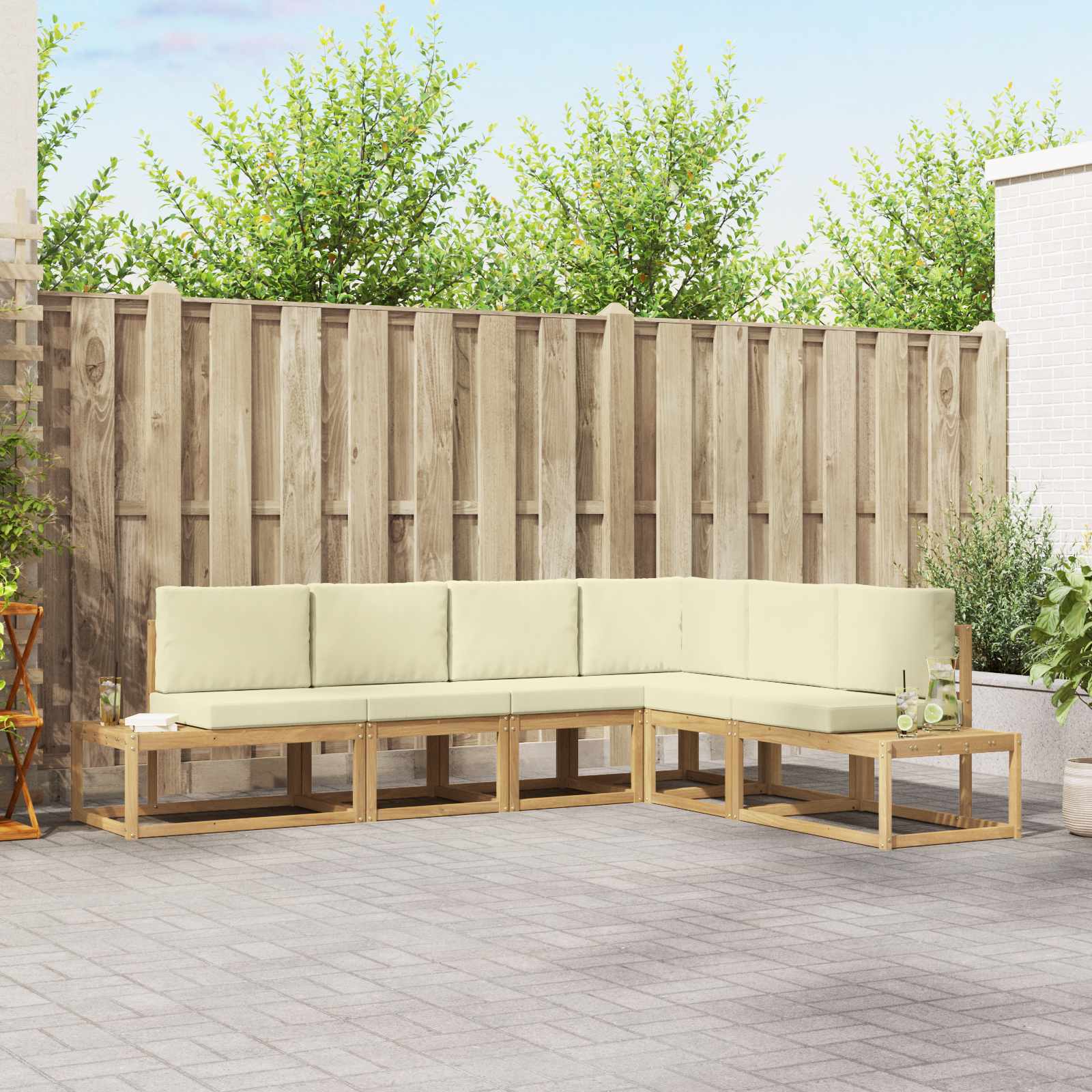 Set vanjskih sofa 4 Komad Bijela i krem Poliester